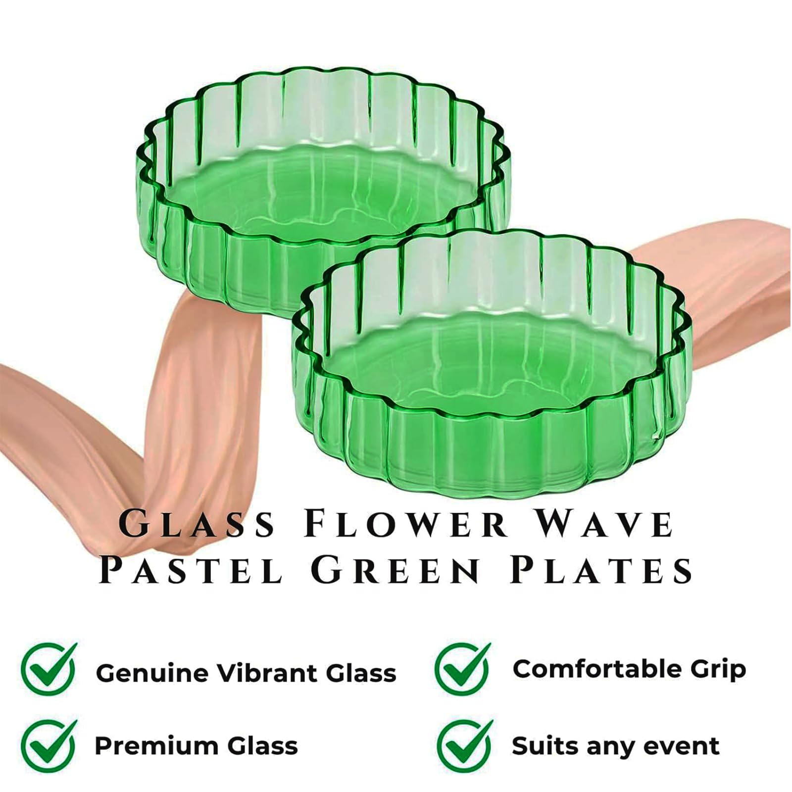 Vintage Art Glass Flower Wave Colored Plates | Set of 2, 5.9" Dinner or Dessert Plate, Appetizer, Snack, Fruit, Wavy Serveware