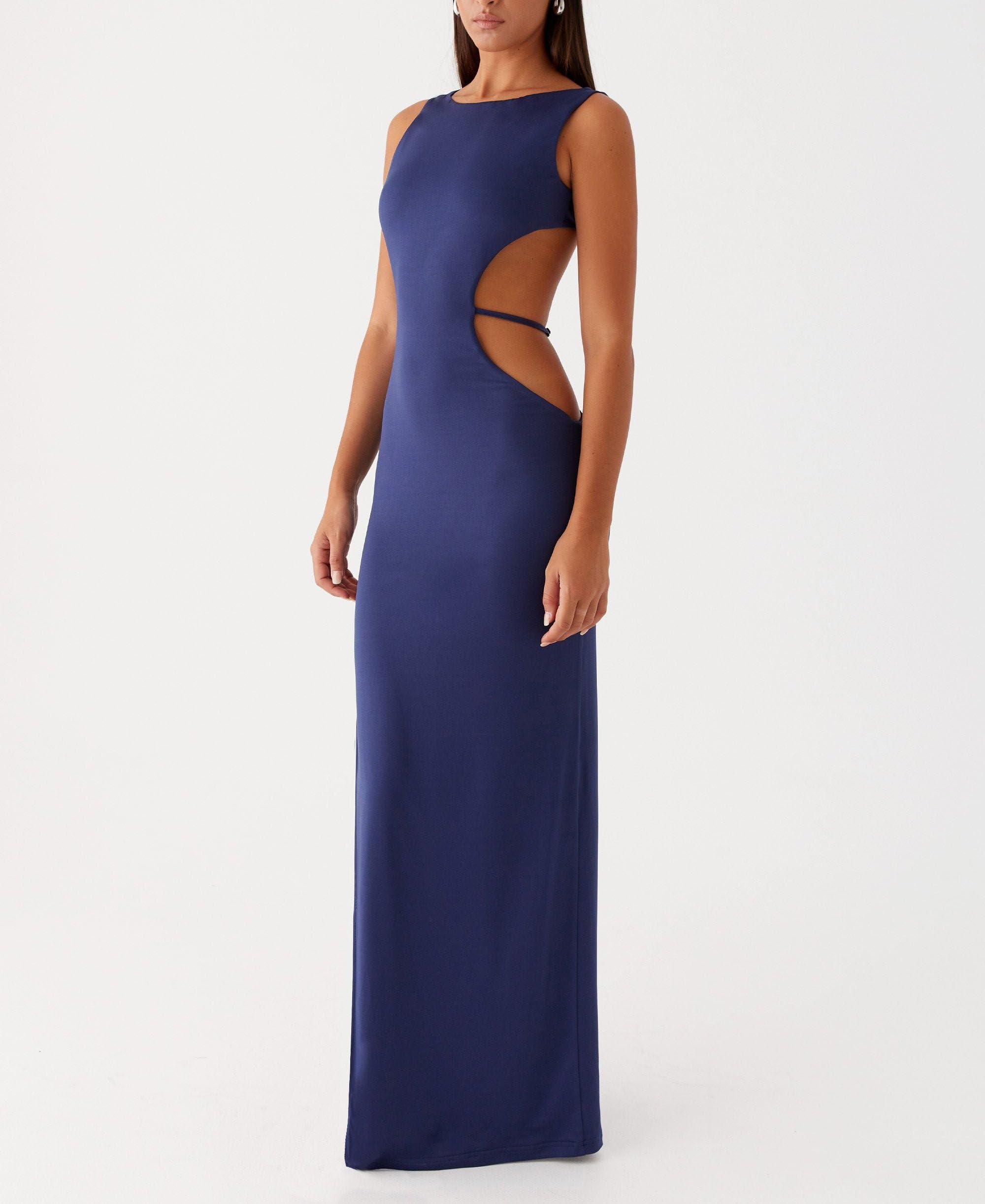 Sexy Cut Out Maxi Dress for Women Spaghetti Strap Backless Bodycon Dress Y2k Hollow Sleeveless Long Dress