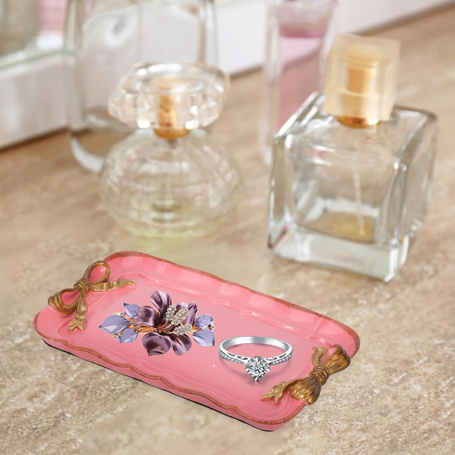 Vintage Pink Bow-Knot Resin Tray â€?Decorative Storage Dish