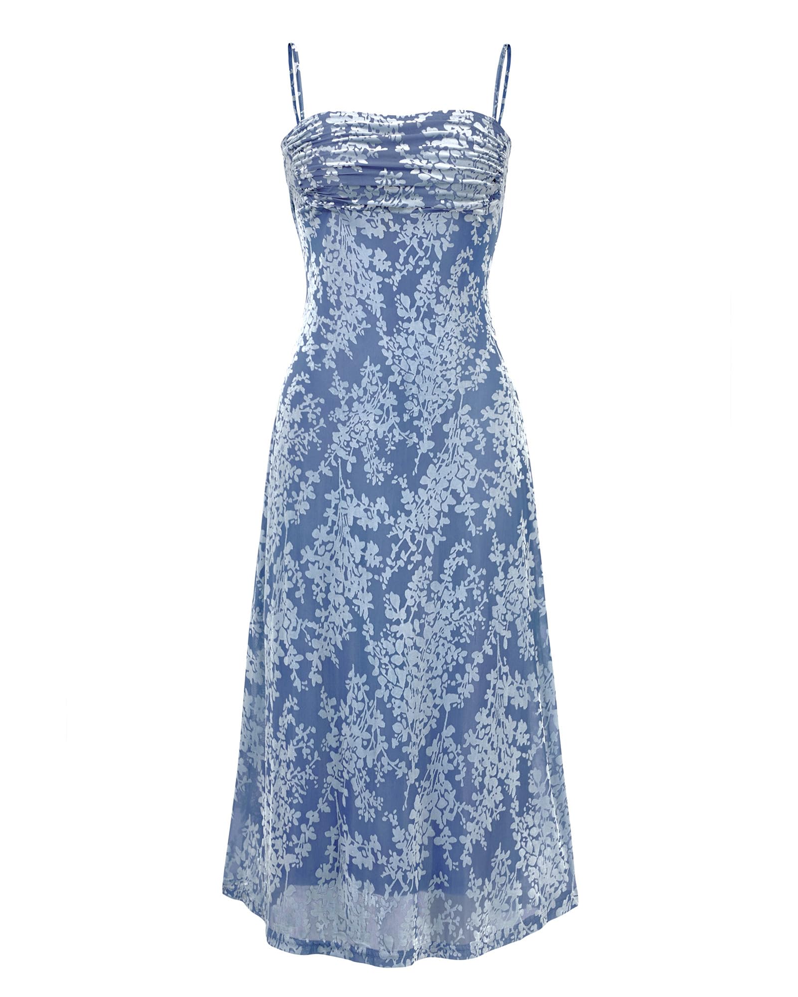 Women's Sleeveless Spaghetti Strap Midi Sexy Cowl Neck Floral Dress