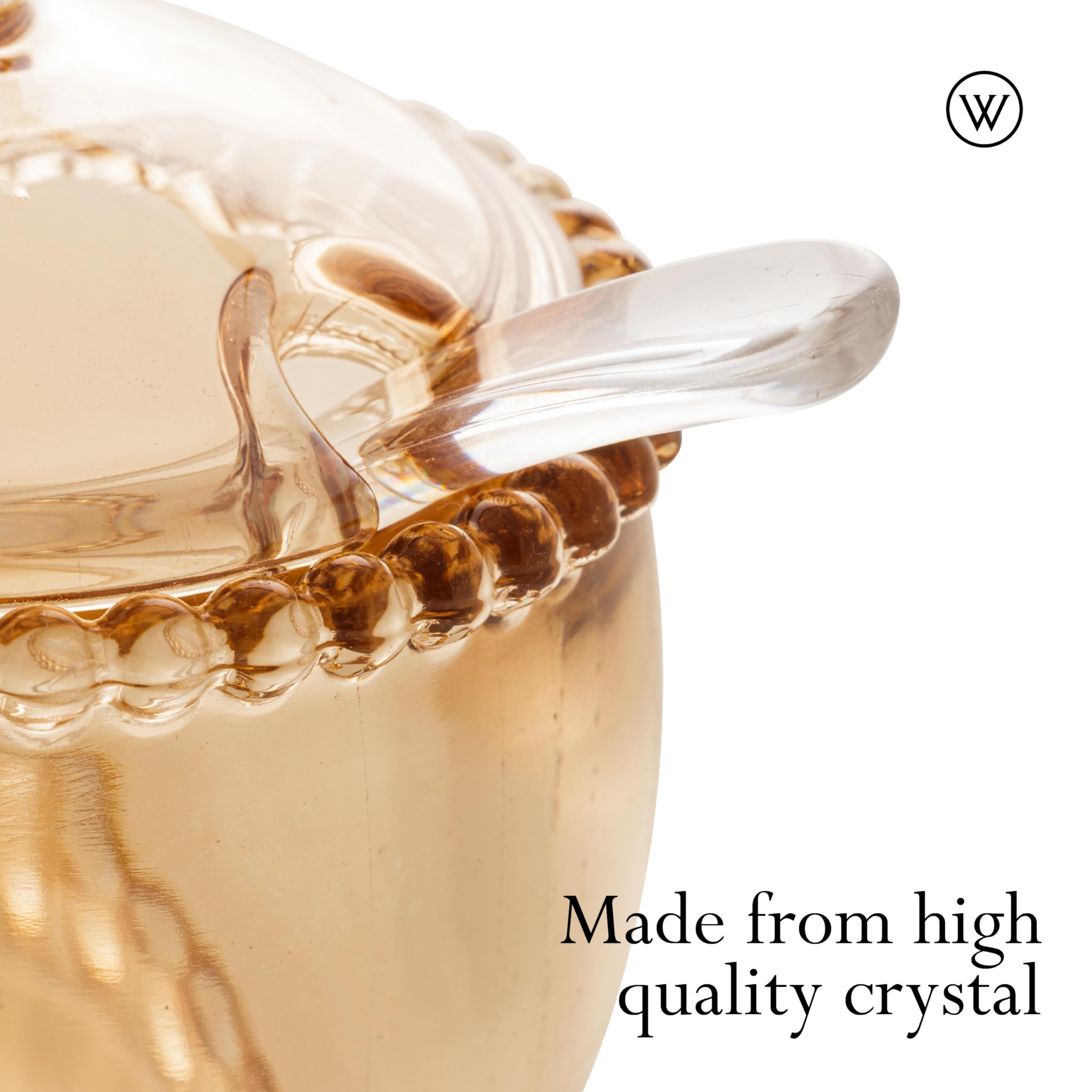 Pearl Crystal Beaded Sugar Bowl with Lid and Spoon