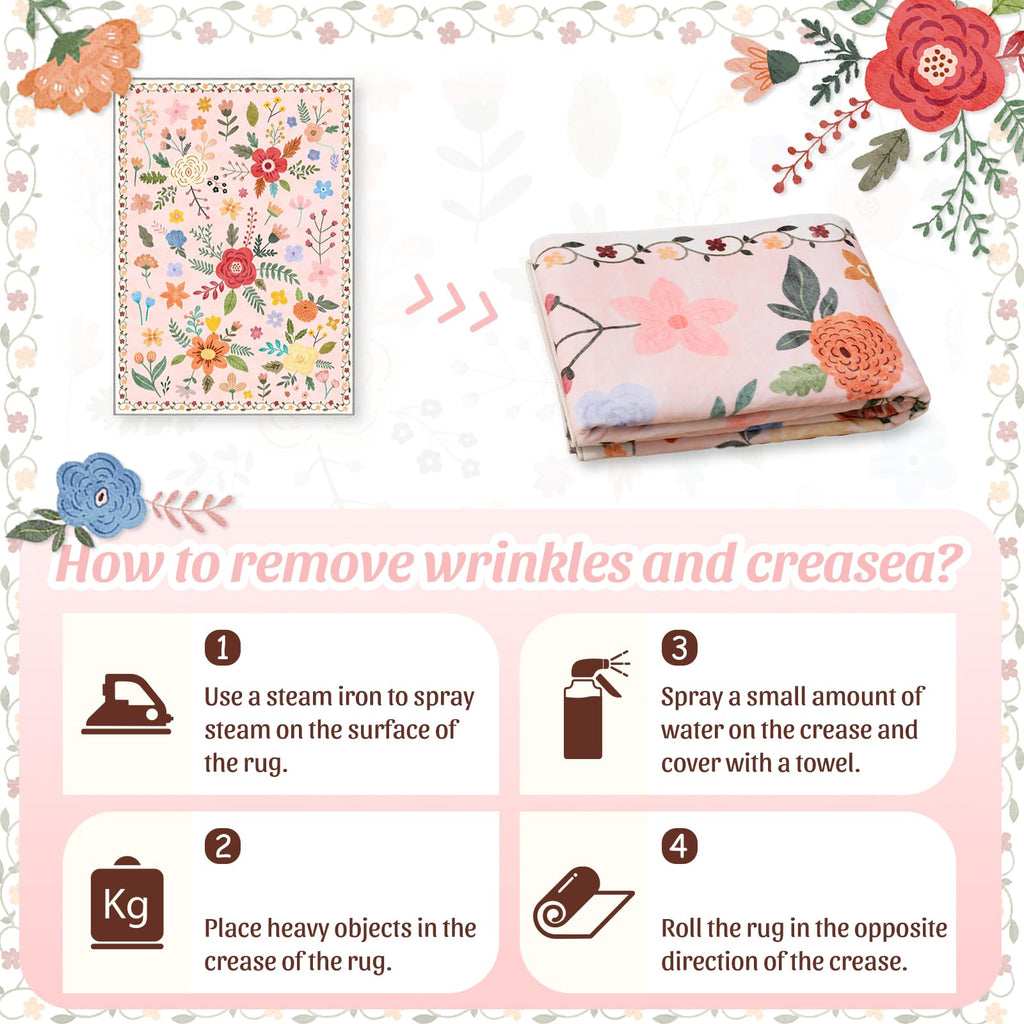 Washable Floral Rugs with Non Slip Backing, Stain Resistant, Floral Soft Low-Pile