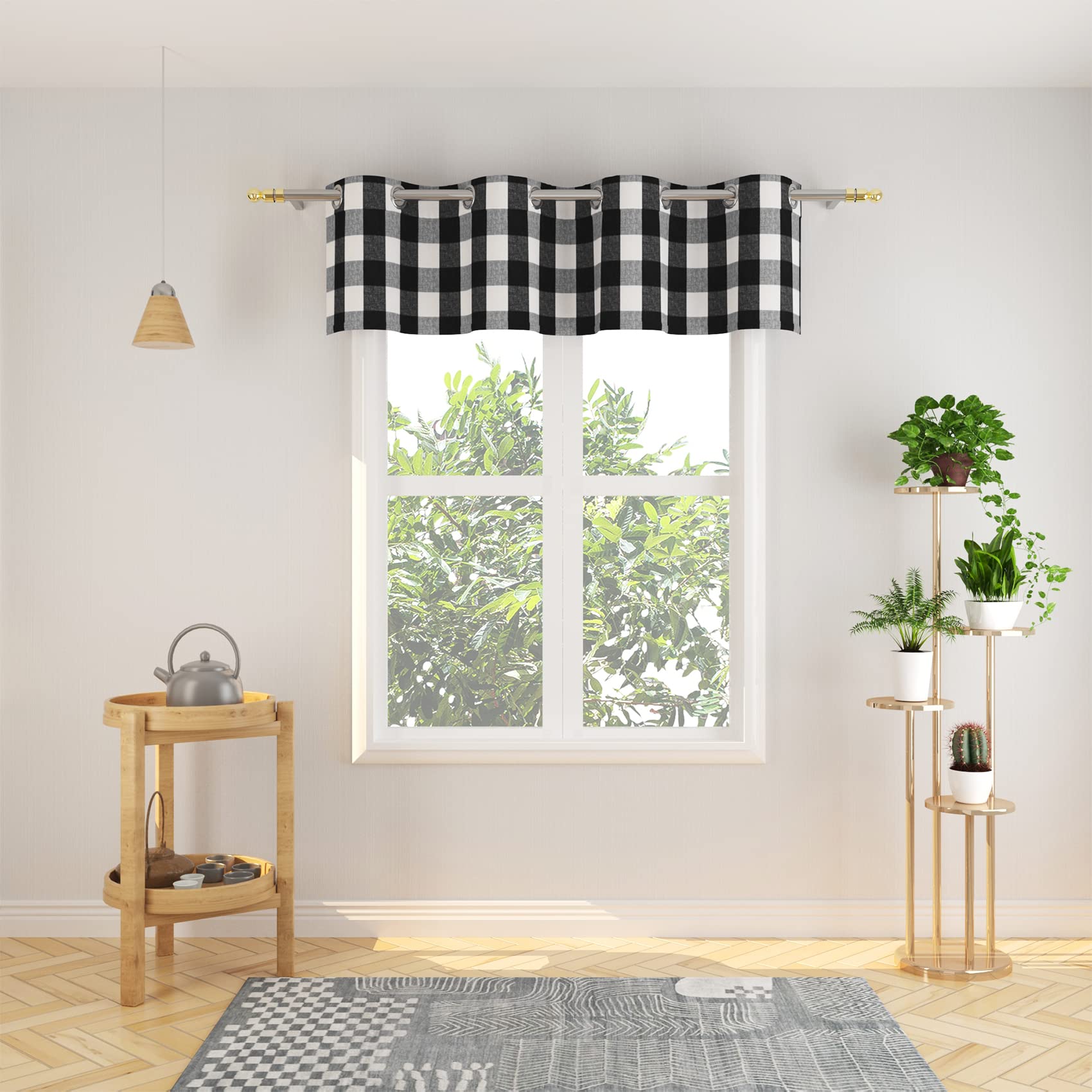 Tier Curtains Check Gingham Plaid Window Curtain Panels Bathroom Grommet Top Window Treatment 2 Panels