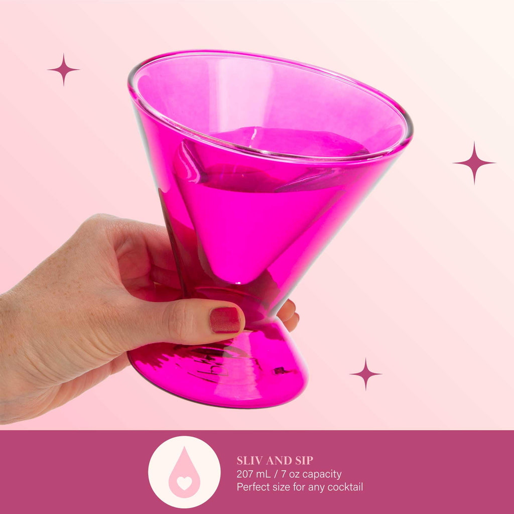 Paris Hilton 2-Piece Martini Glass Set, Double Wall Glass Design, Iridescent with Glitter Hearts - 207mL 7-Ounce