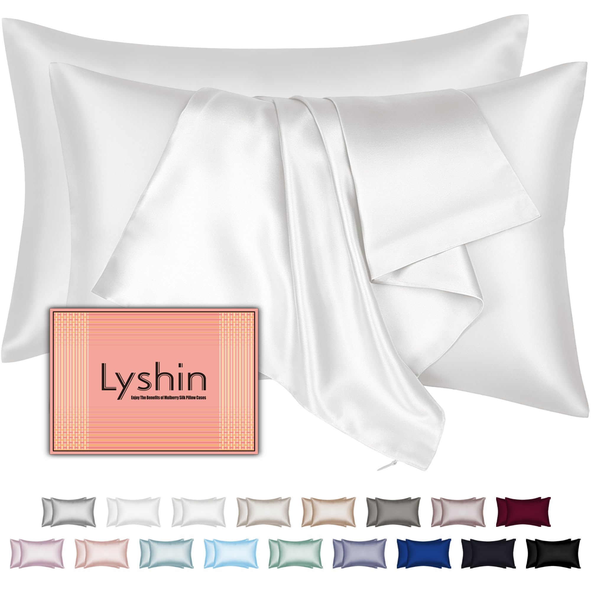 Silk Pillow Cases with Hidden Zipper, Ultra Smooth and Soft Breathable Cooling Silk Satin Pillowcase