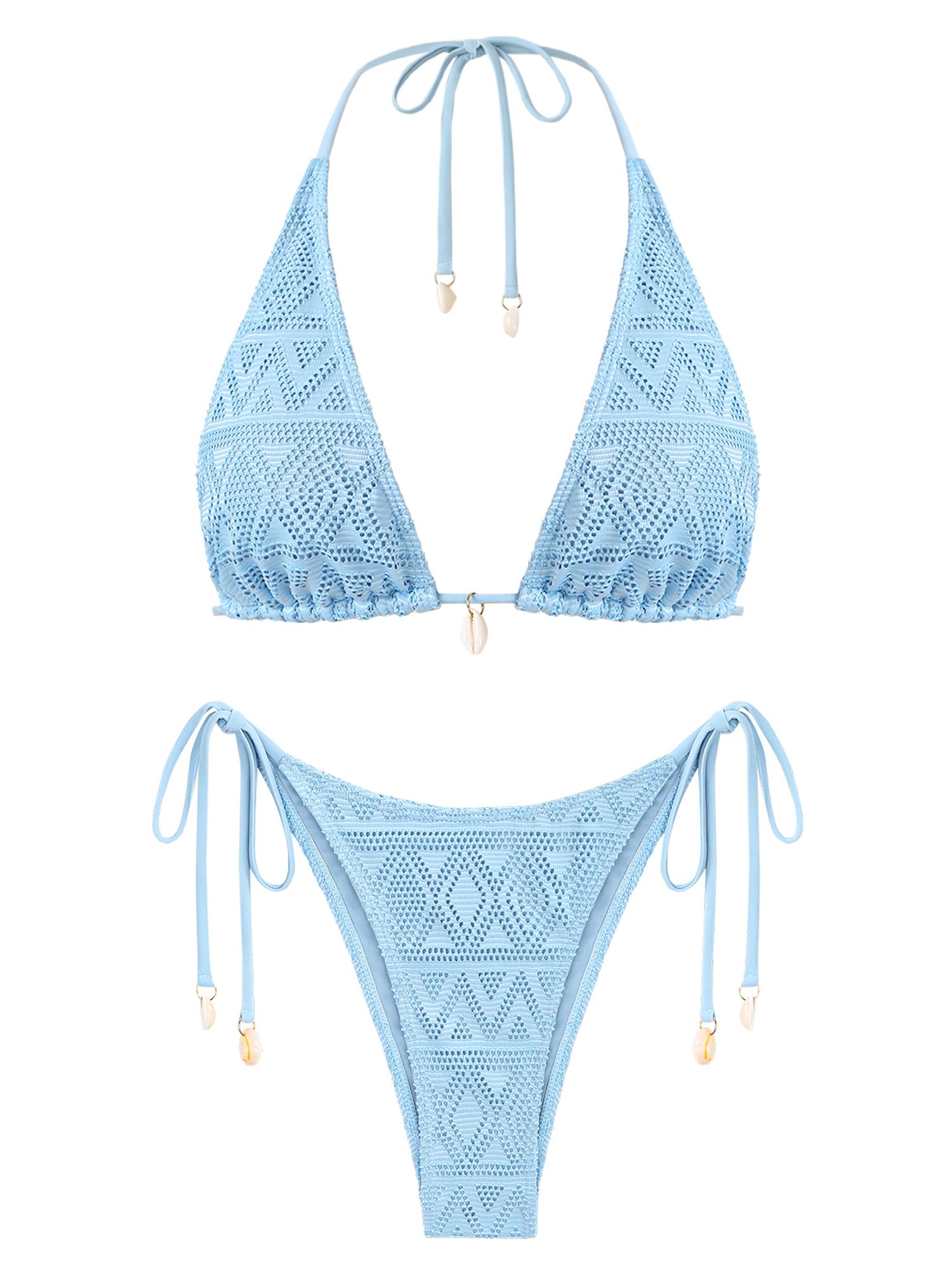 Women's Multiway Triangle Bikini â€?Fishnet Tie-Side Bandeau & Halter Swimsuit Set