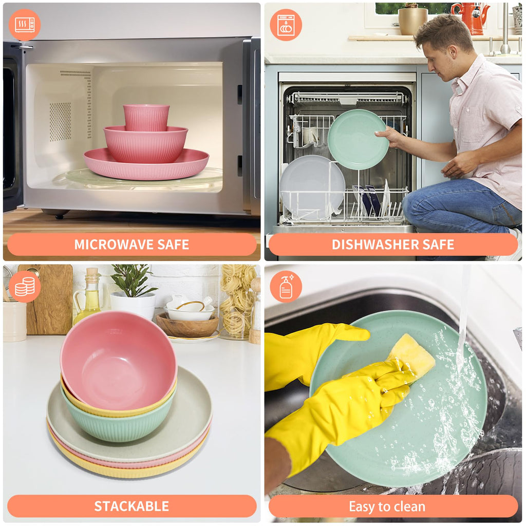 Wheat Straw Dinnerware Sets -36 Piece Unbreakable Dinnerware Sets for 6, Wheat Straw Plates and Bowls Set, Lightweight