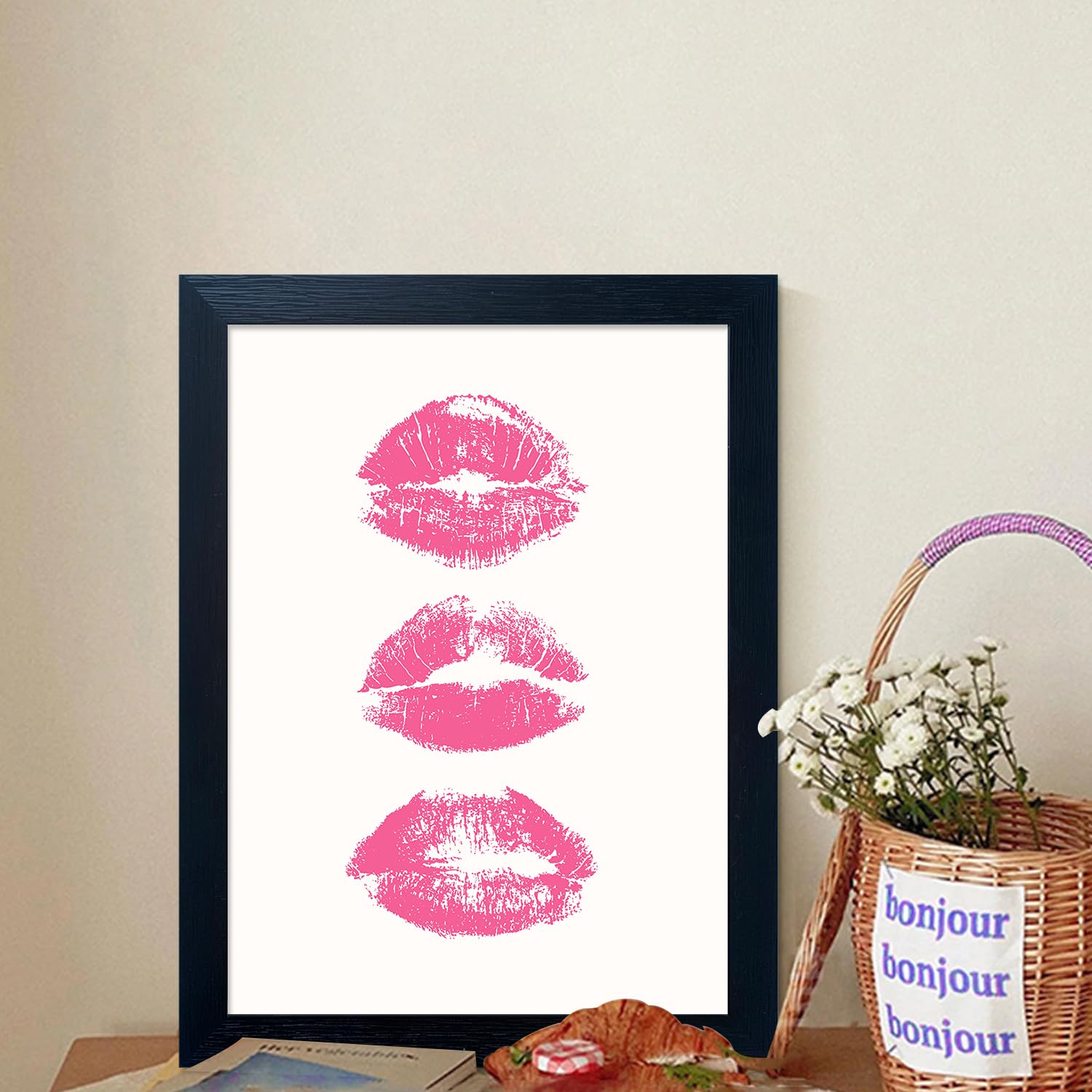 Pink Makeup Room Wall Art Fashion Canvas Wall Art Beauty Room Decor Art Pink Lips Canvas Artwork Trendy Girly Wall Art Women Bedroom Bathroom Decor Print