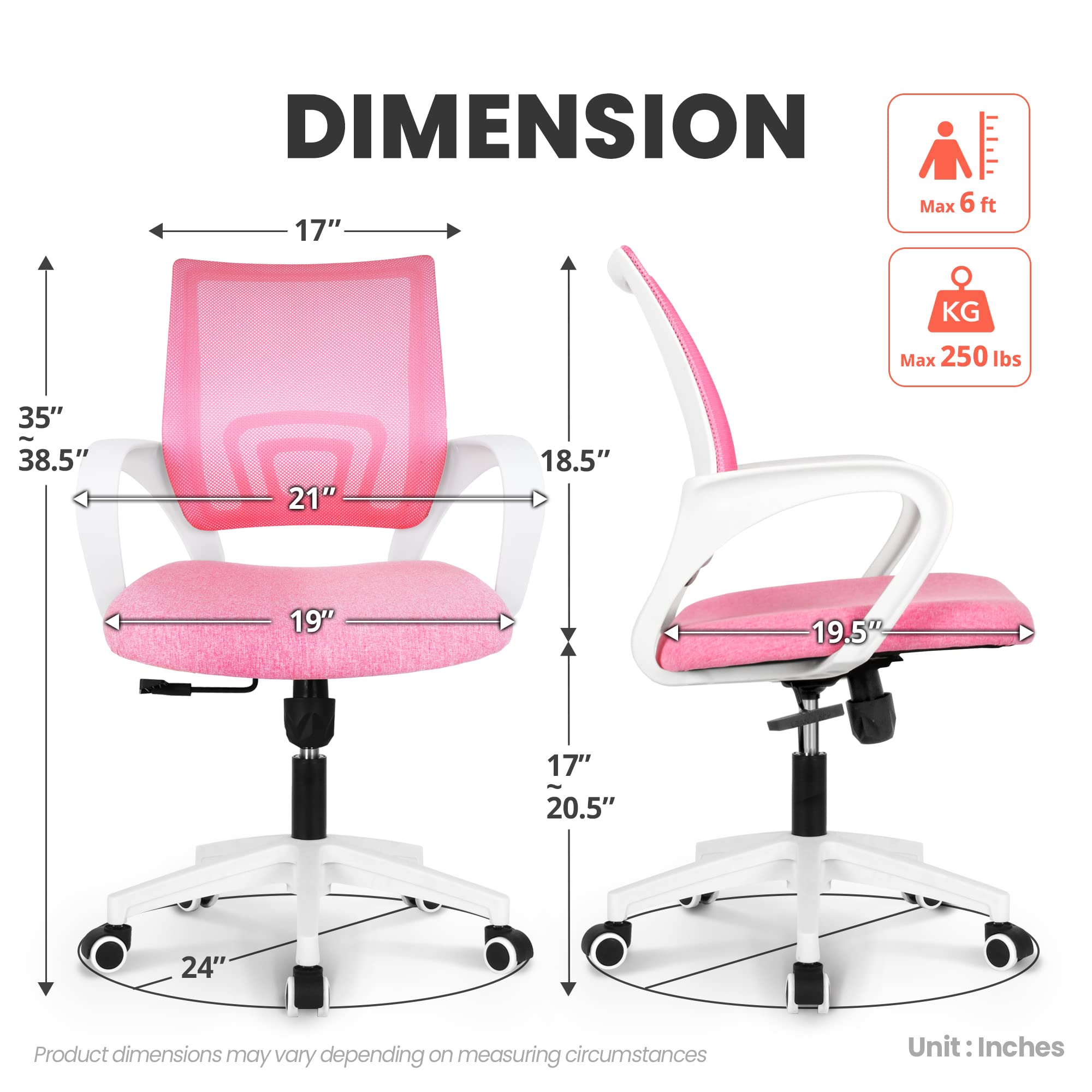 Office Desk Computer Chair Ergonomic Mesh Gaming Mid Back Seat with Comfy Lumbar Support Adjustable Height Swivel