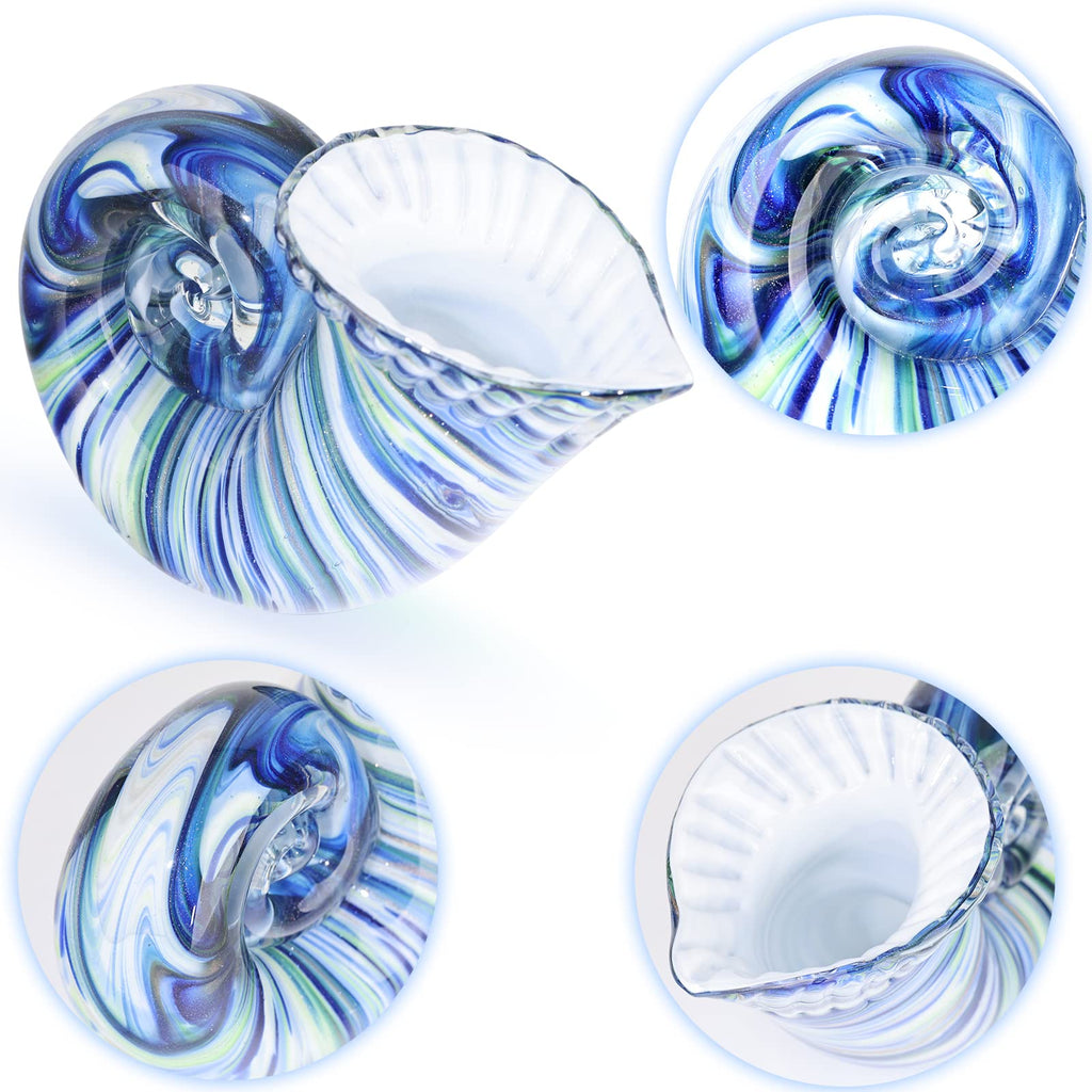 Hand Blown Glass Conch - Coastal Home Decor Conch Corners, Glass Art Conch Sculptures, Office Decor Blown Glass Art, Living Room Table Centerpieces, Bathroom Shelf Tops And Cabinet Decor