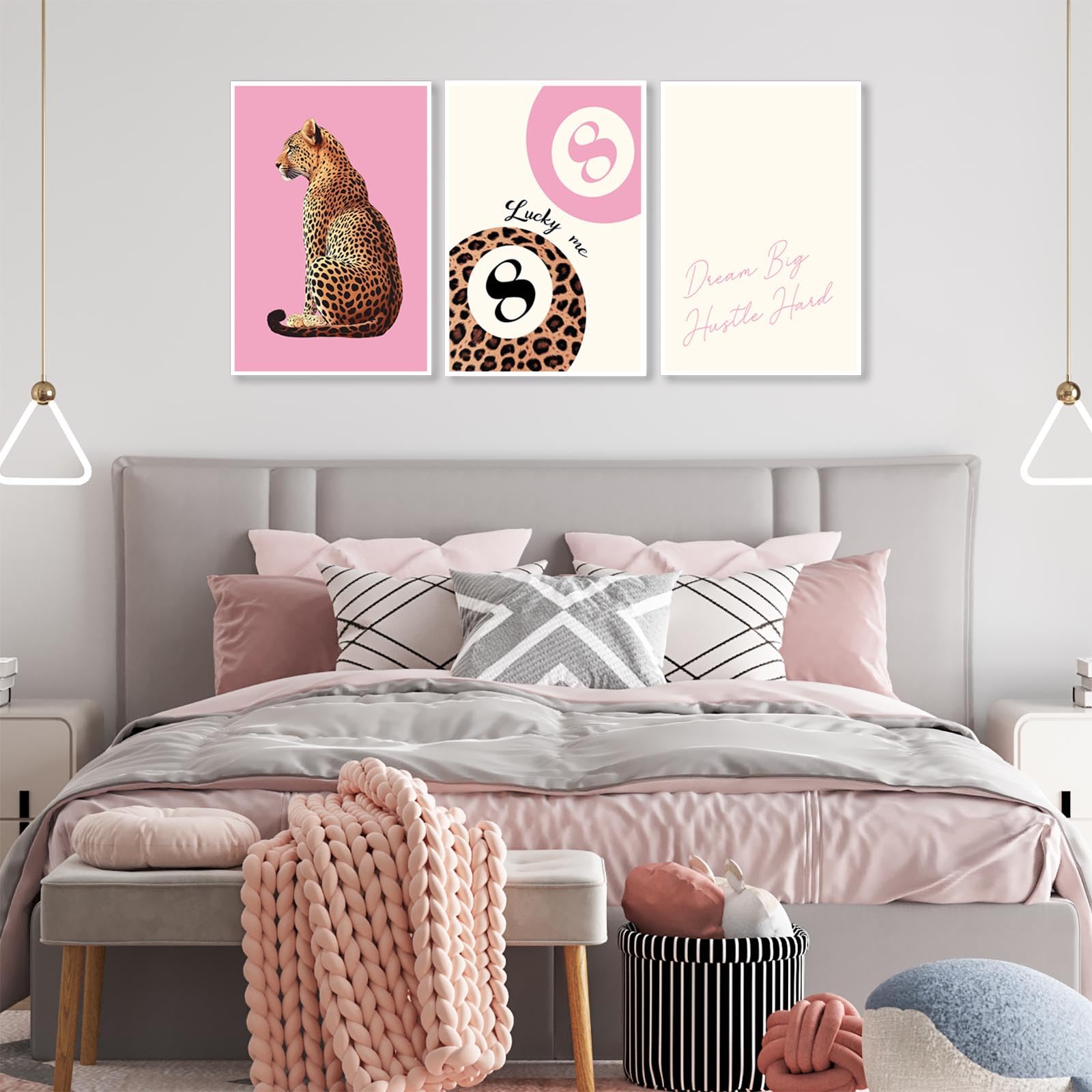 Pink Set of 3 Leopard Wall Art Prints Trendy Girly Cheetah Print Poster for Home Decor 16X24 in Unframed