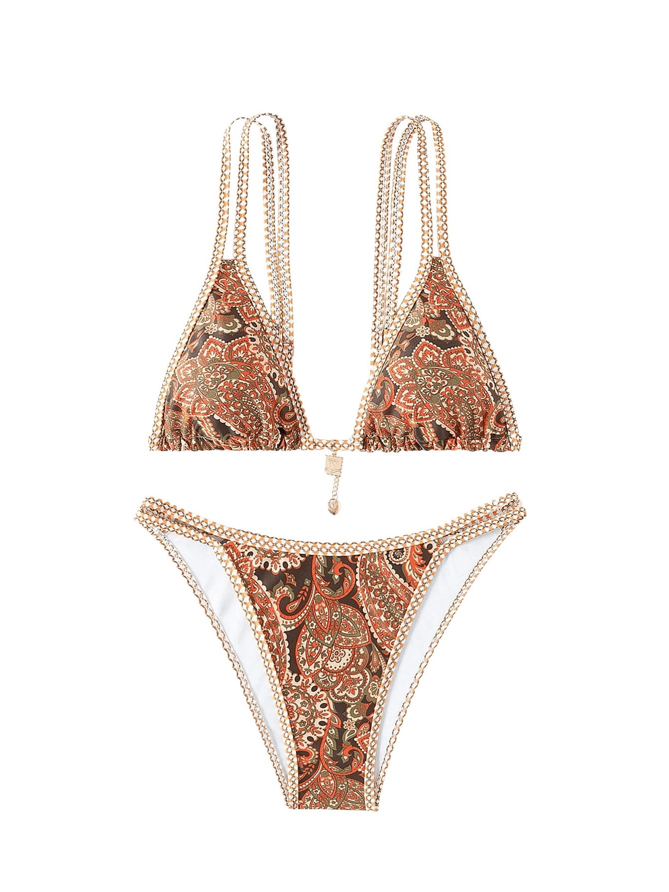 Women's Boho Floral Tie Side Triangle High Cut Bikini Set Bathing Suit Swimsuit