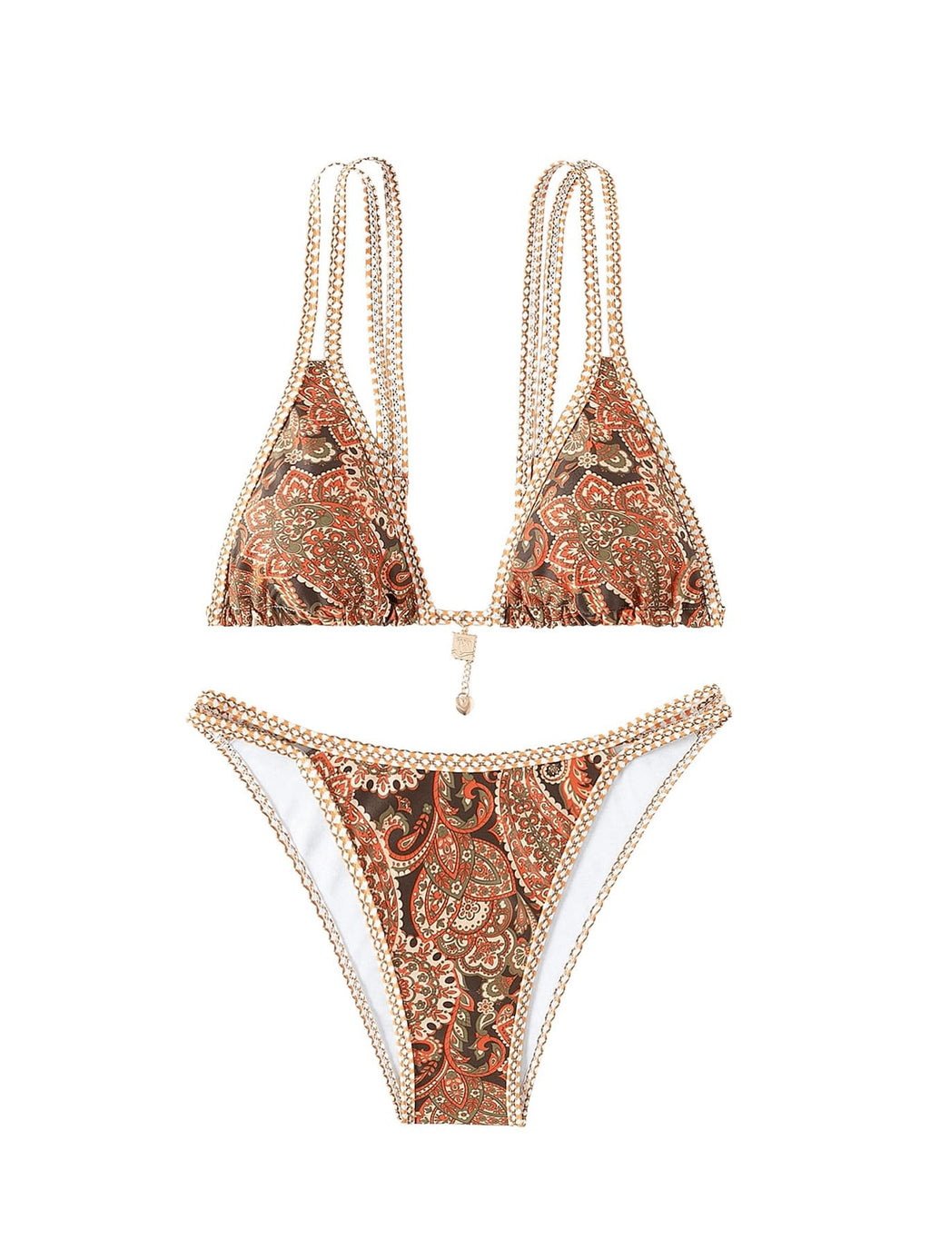 Women's Boho Floral Tie Side Triangle High Cut Bikini Set Bathing Suit Swimsuit