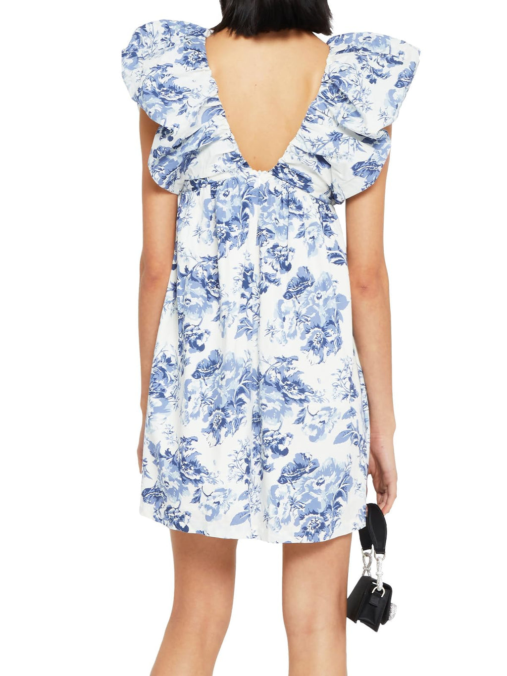 Women's Mini Dress V Neck Puff Sleeve Dress Short Babydoll Bow Dress