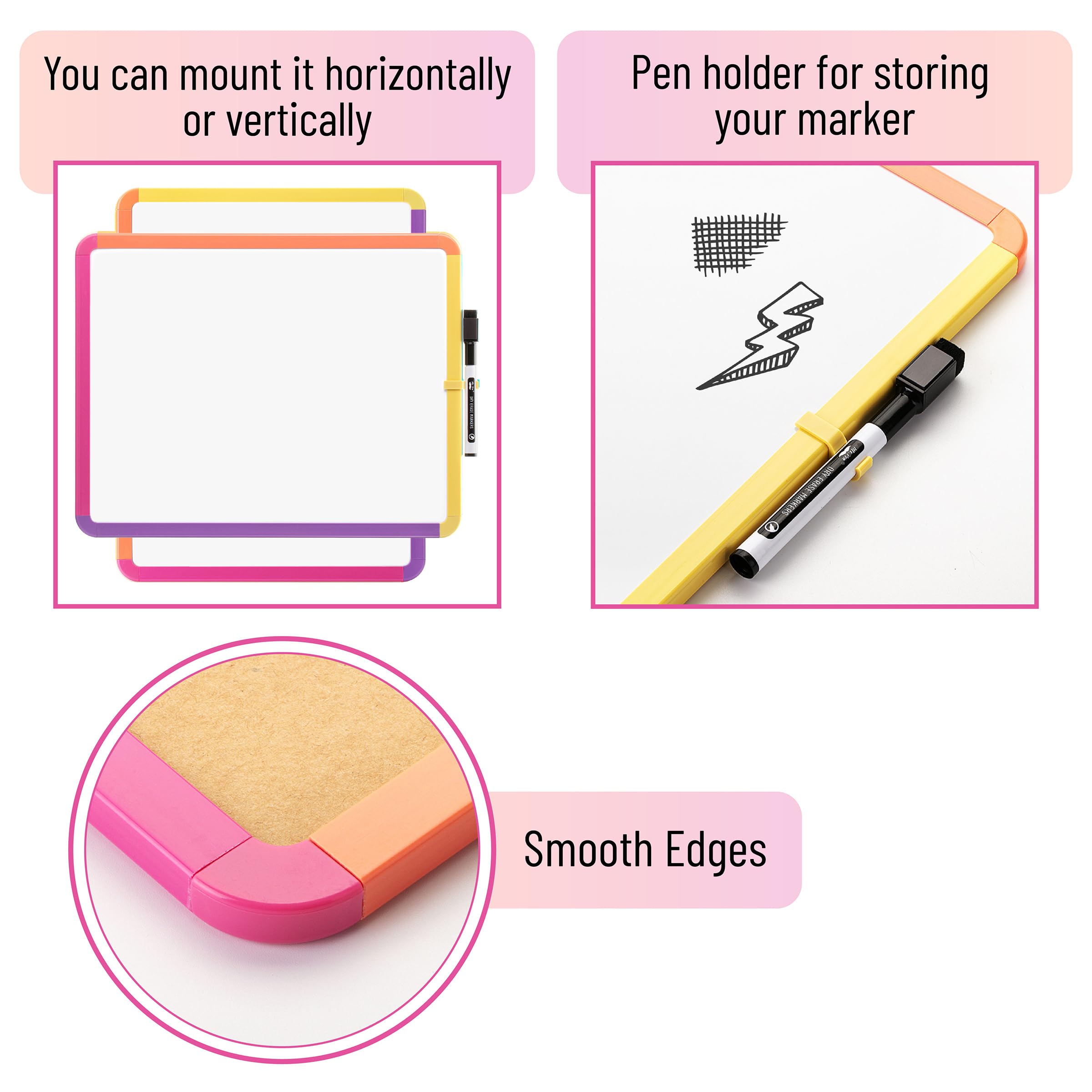 Dry Erase Board, 14â€?x 11â€?with a Black Dry Erase Marker Color Frame, Small White Board Dry Erase Whiteboard