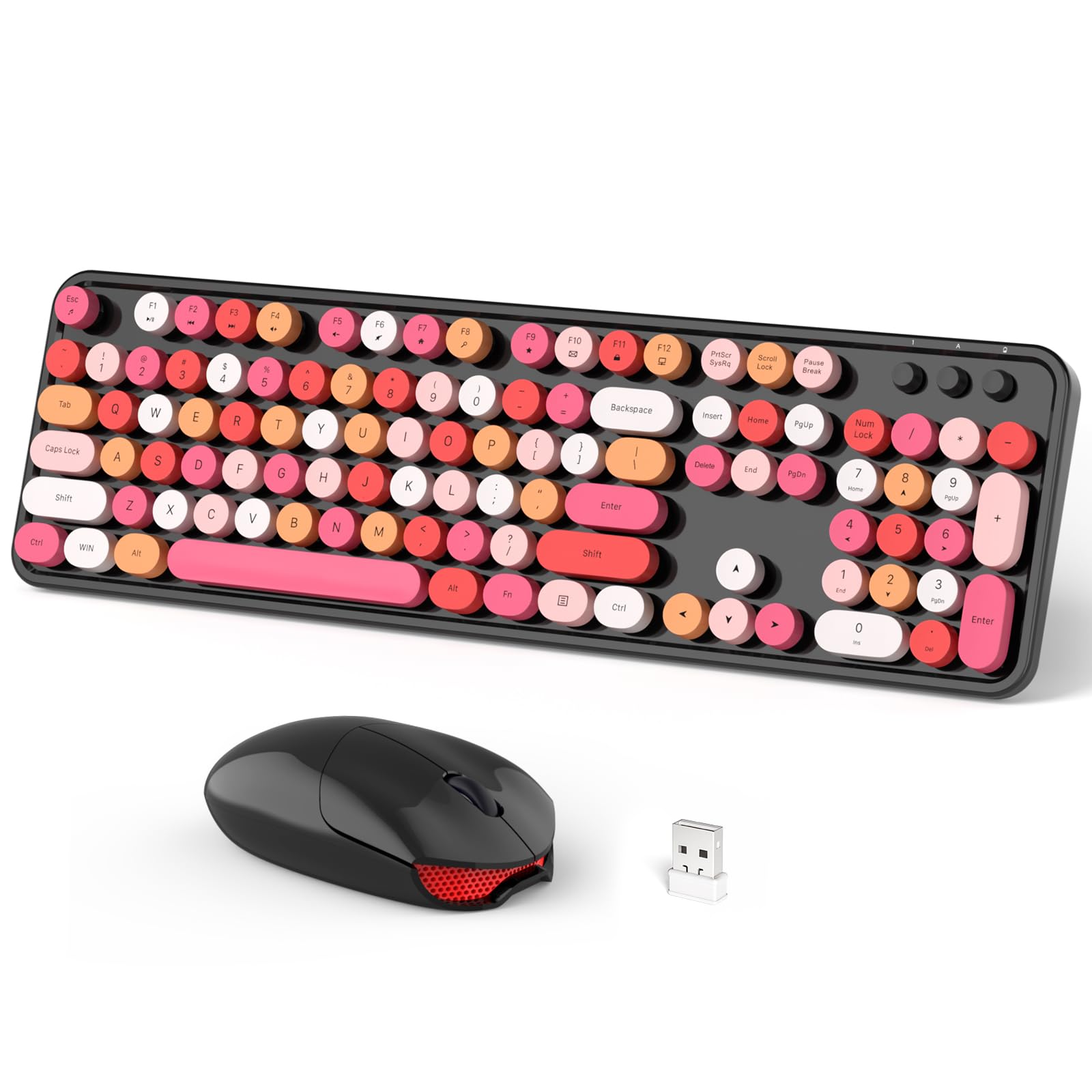Wireless Keyboard and Mouse Combo, Full-Sized Typewriter Keyboards, Cute Cat Shaped Wireless Mouse, USB Plug and Play for Windows, Computer, PC, Laptop, Desktop