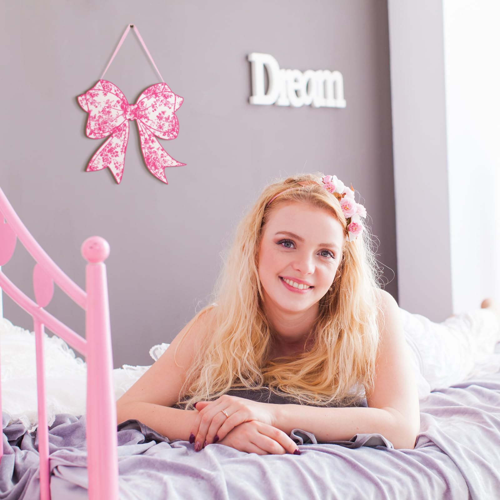 Wooden Hanging Sign Coquette Bow Preppy Wall Art