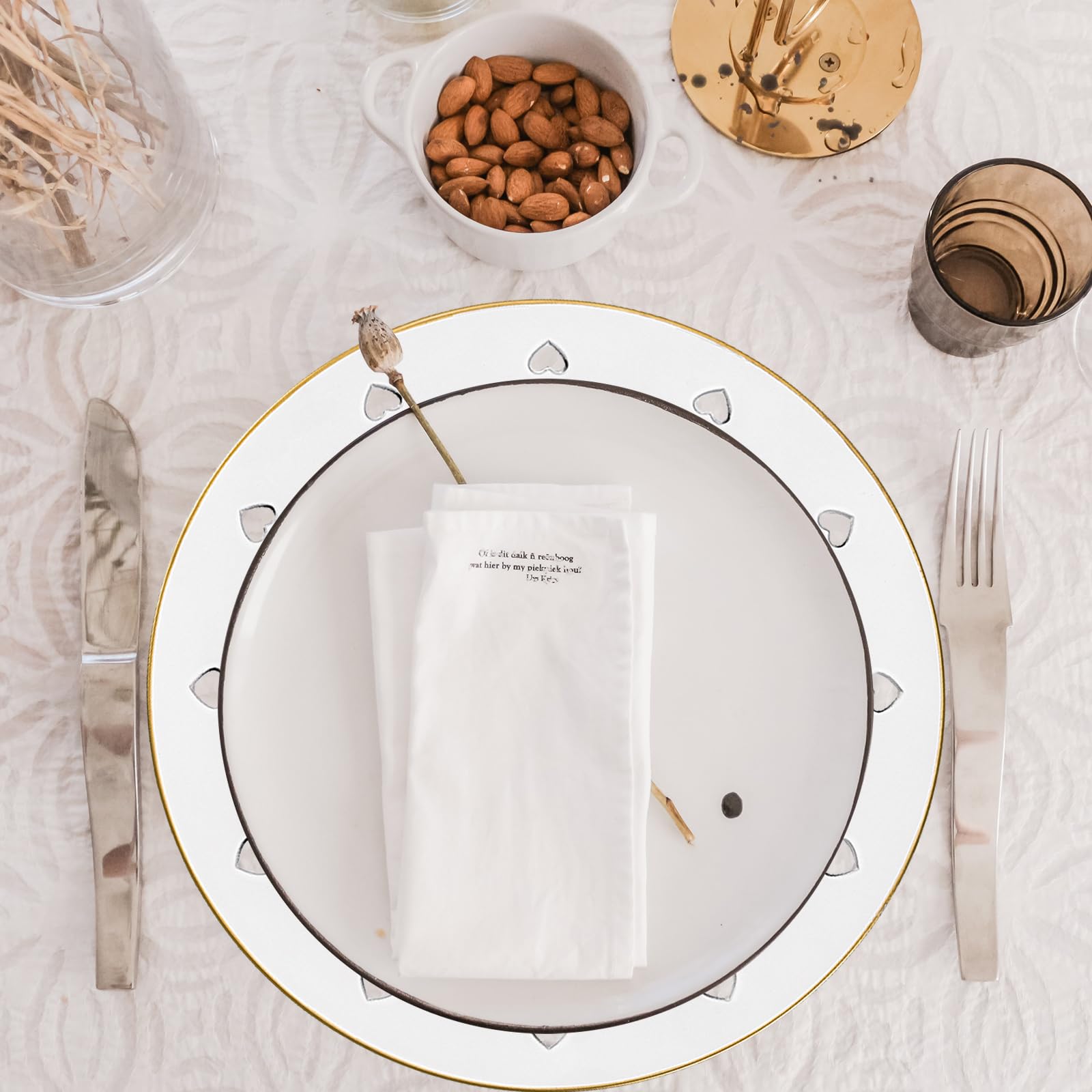 Round 13" Pink Charger Plates, Heart Hollow Chargers for Dinner Plates with Golden Border