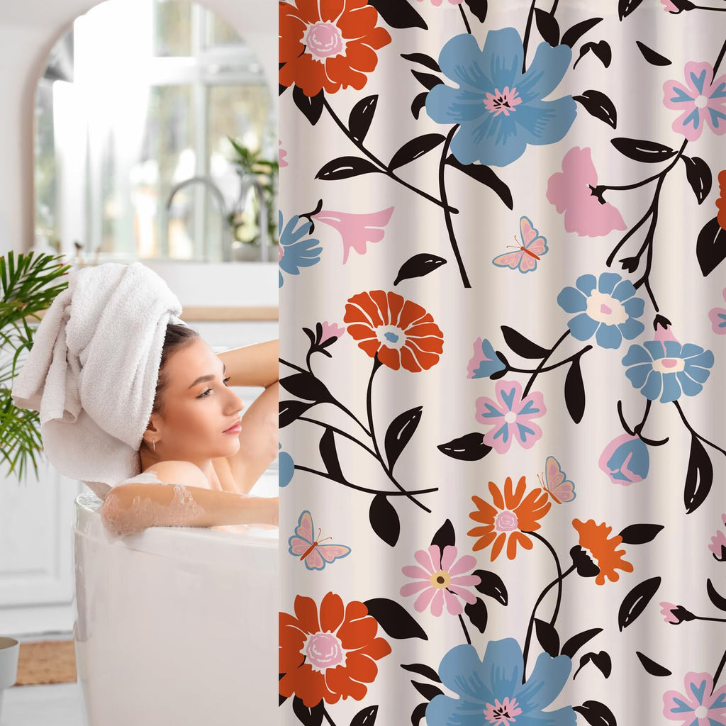 Cute Shower Curtain for Bathroom Modern Aesthetic Funky Decorative, Pretty Chic Cloth Set with Hooks, 72x72 Inch