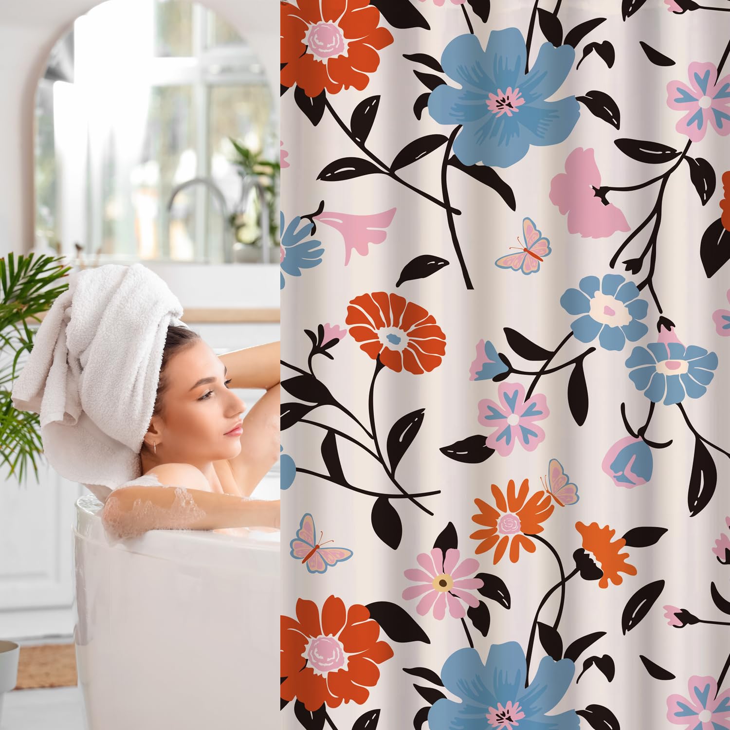 Cute Shower Curtain for Bathroom Modern Aesthetic Funky Decorative, Pretty Chic Cloth Set with Hooks, 72x72 Inch