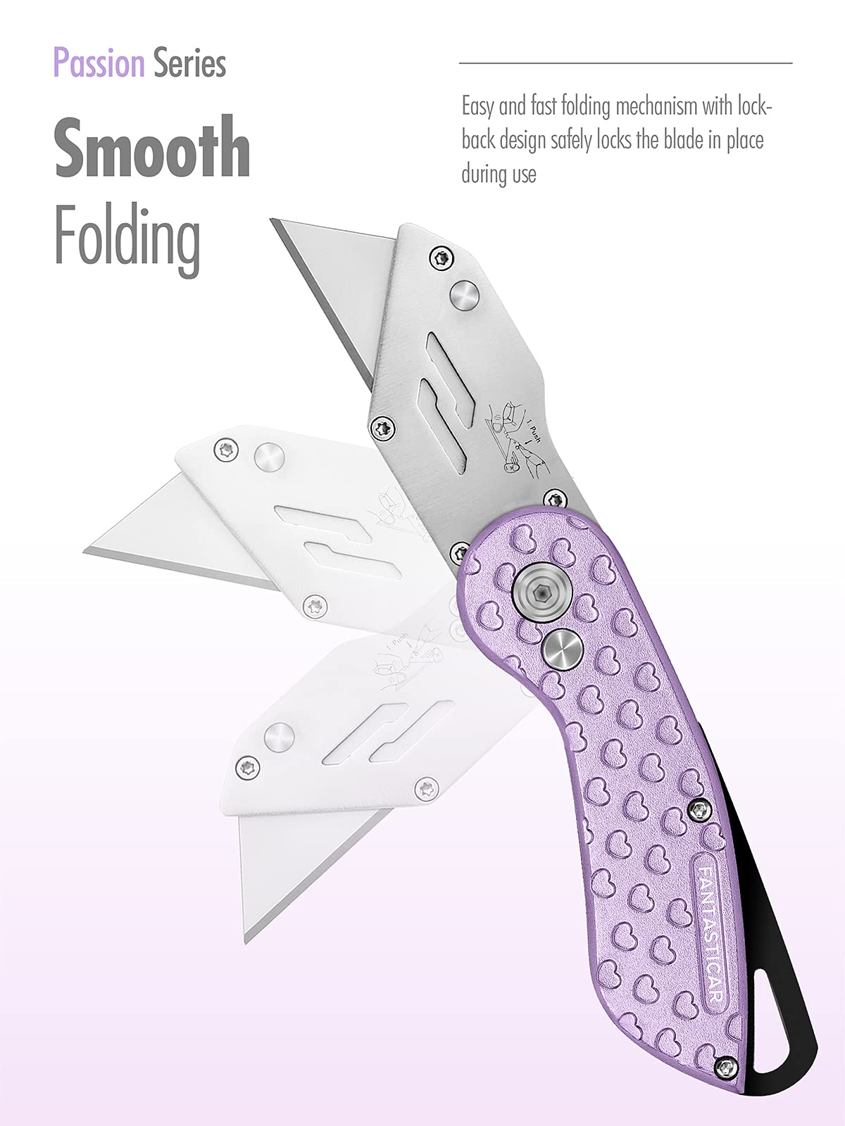 Folding Utility Knife, Cute Metal Box Cutter with Extra 5 Sharp Blades, Quick Blade Change, and Preminium Gift Packaging, for Cardboard Opener, Paper Cutter