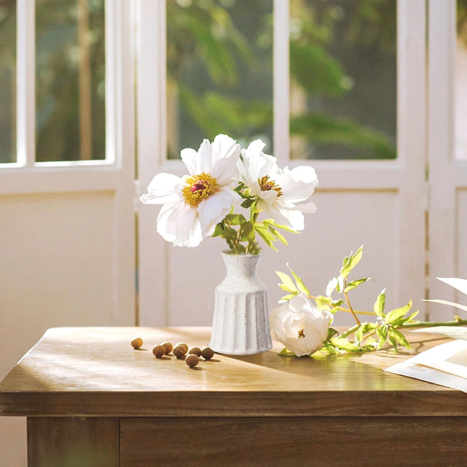 Ceramic Boho Vase, Farmhouse Home Decor Embossed Vases for Centerpieces