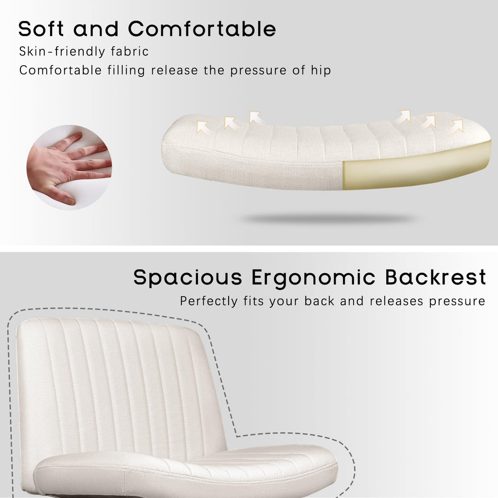 Criss Cross Chair, Armless Cross Legged Office Desk Chair No Wheels, Fabric Padded Modern Swivel Height Adjustable Mid Back Wide Seat