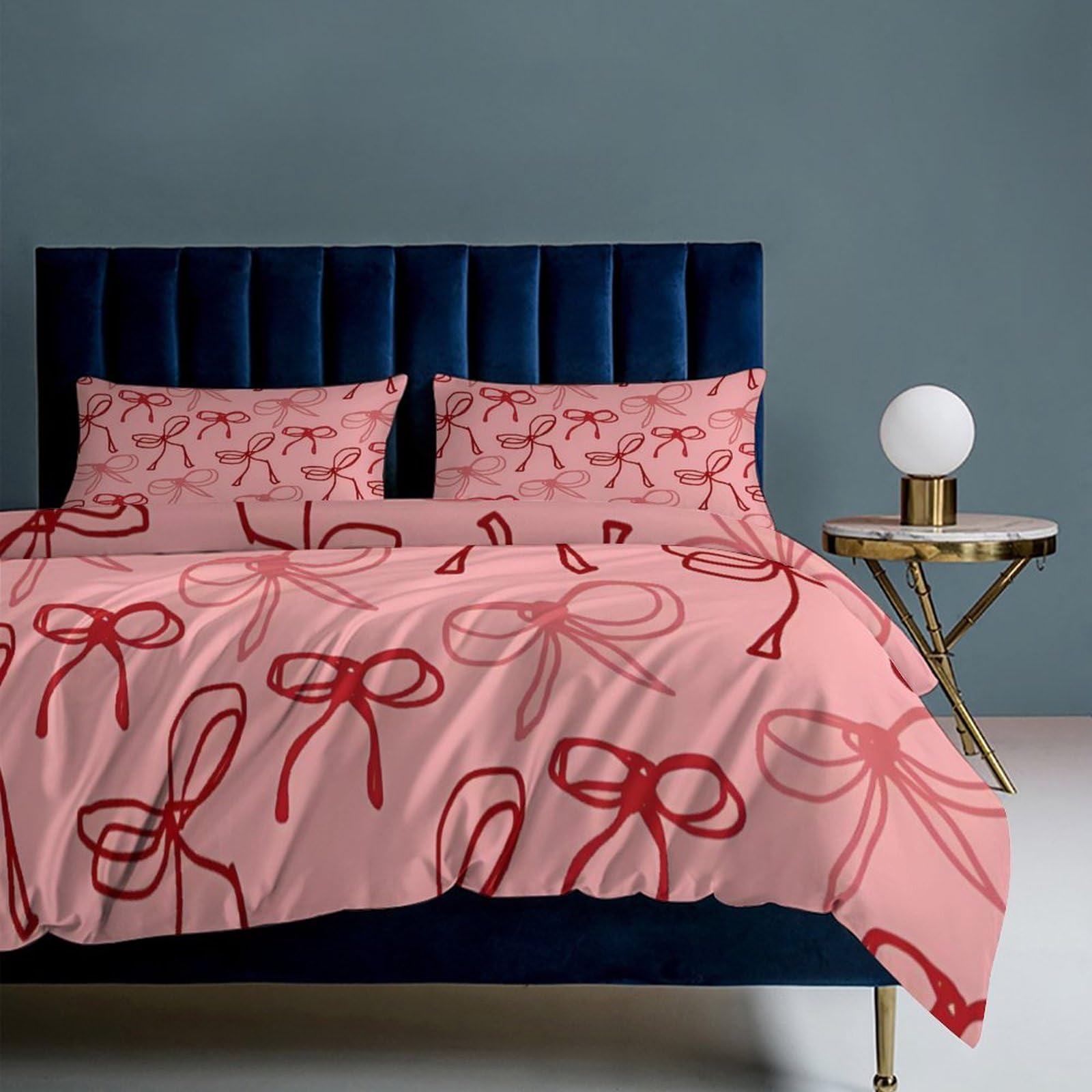 Pink Red Bow Comforter Set Duvet Cover Quilt Cover Set Ultra Soft Bed Cover (1 Duvet Cover+2 Pillowcases)