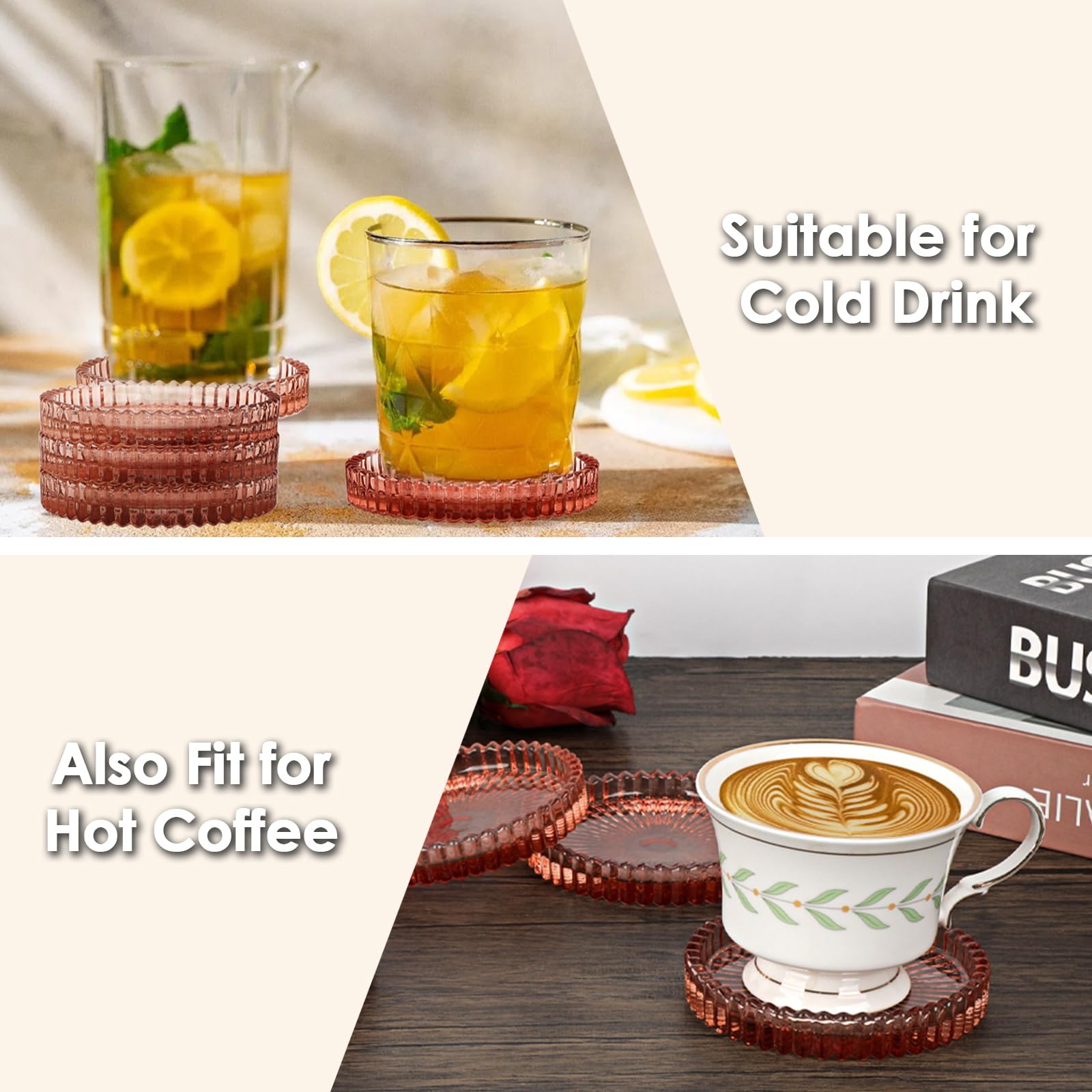 Modern Clear Coaster Set of 8- Glass Coasters for Drinks Crystal Coasters Round Cup Coasters