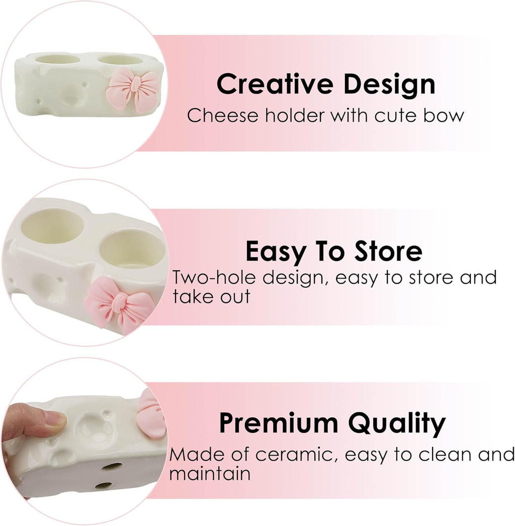 Cute Toothpaste Holder, Ceramic Bow Toothbrush Holder, Bathroom Countertop Accessories, for Bathroom Canister Storage Organization, Vanity Makeup Organizer