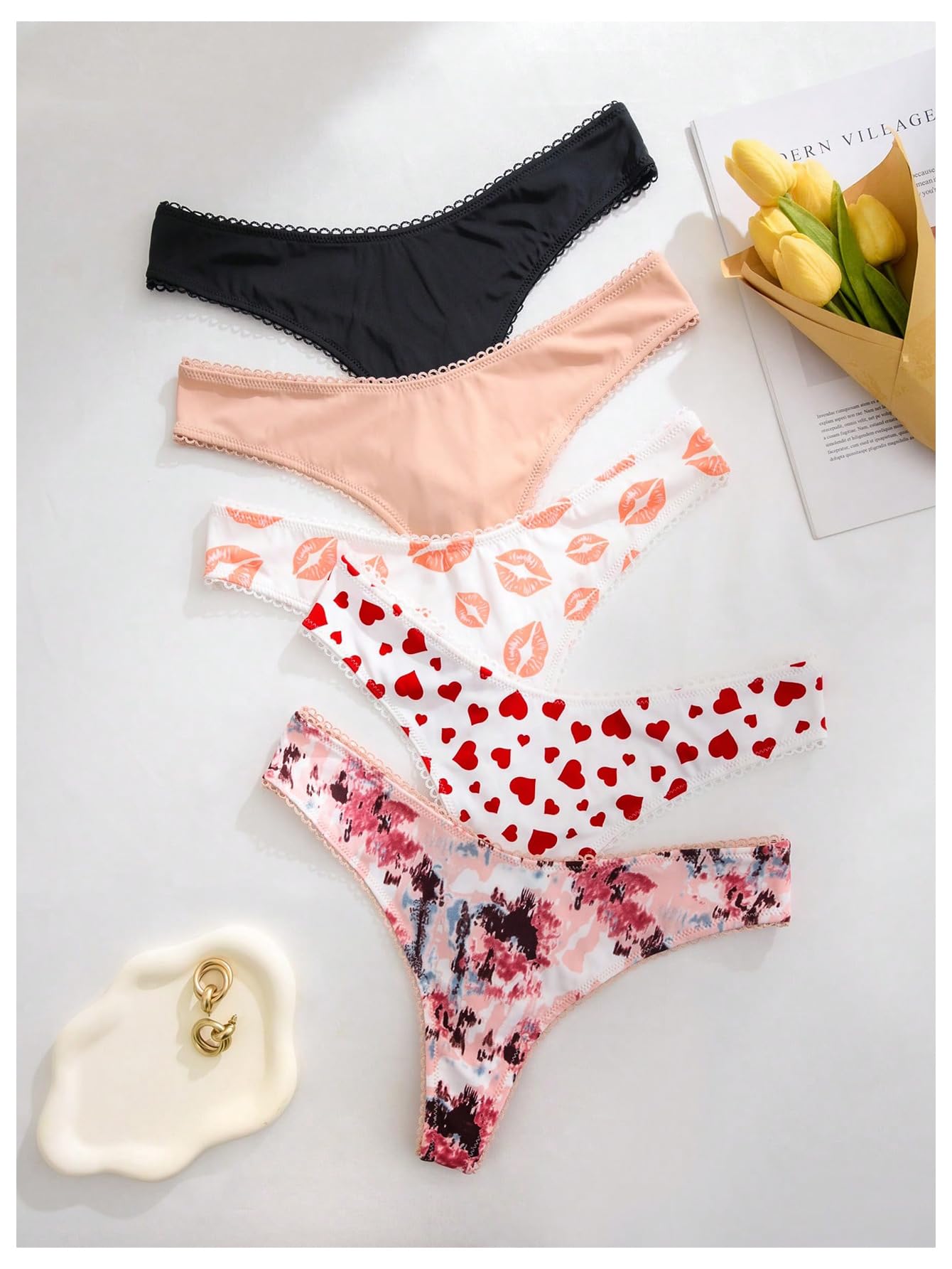 Women's 5 Pack Leopard Print Thongs Low Rise Panties Underwear Sets