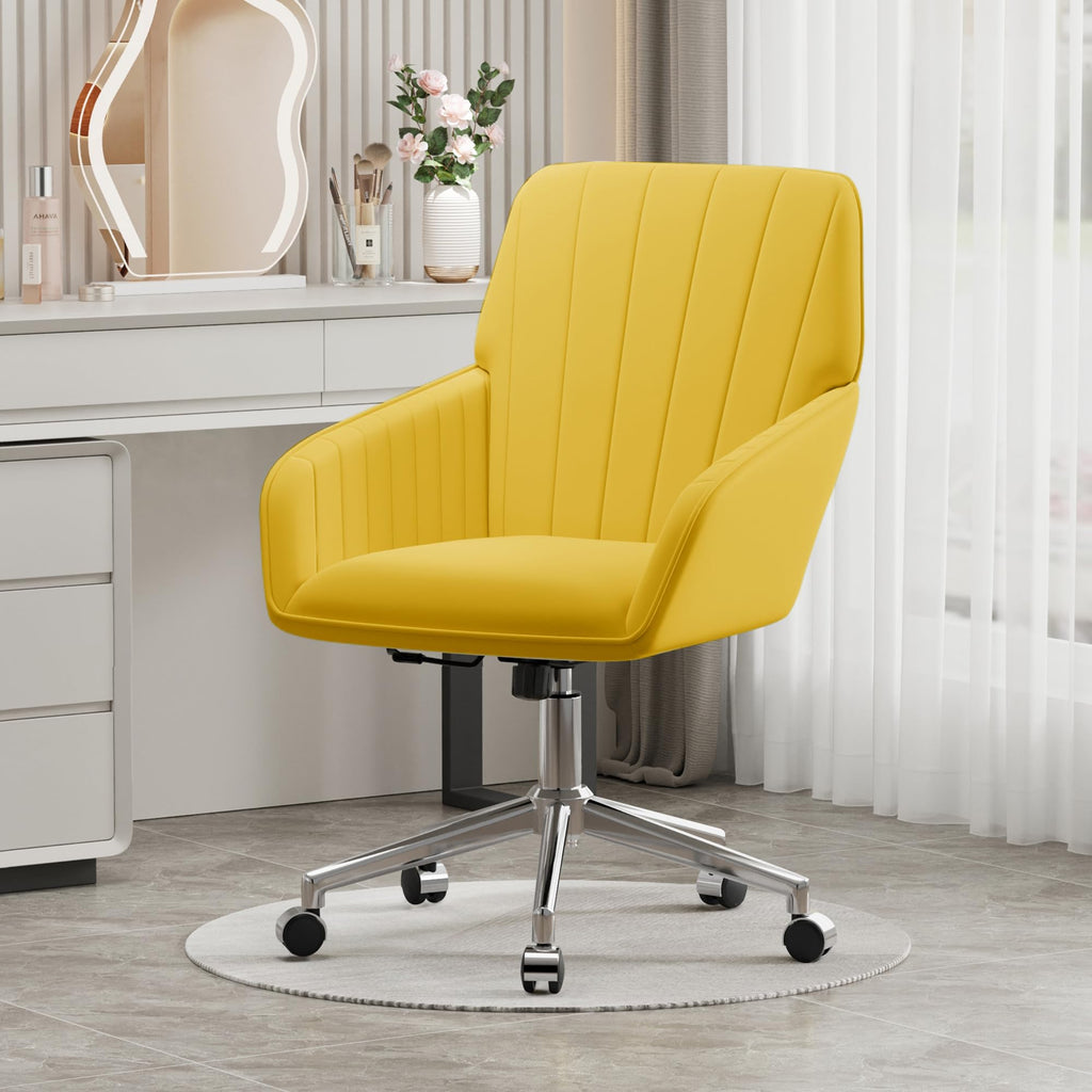 Velvet Modern Cute Chair with Back, Height Adjustable Upholstered Vanity Chair with Swivel Wheels