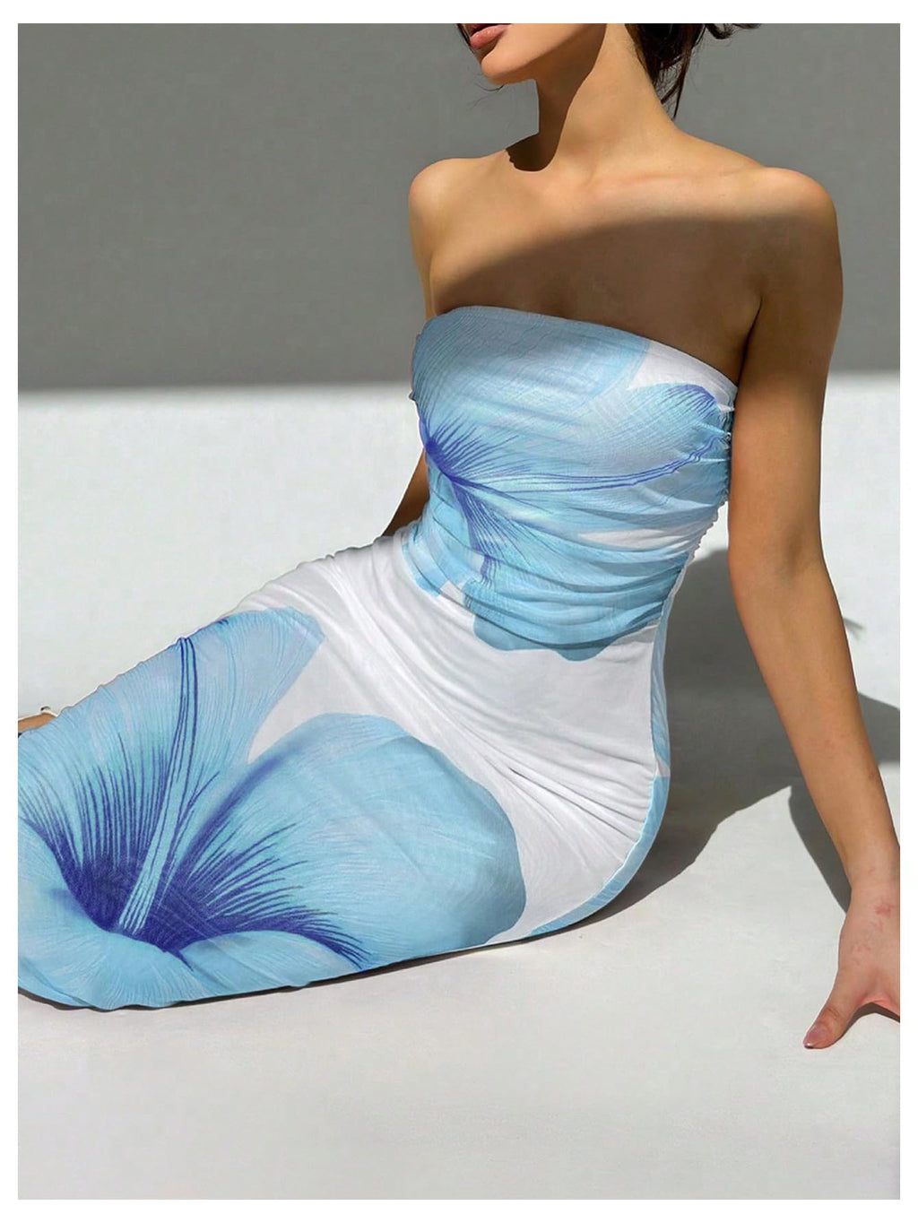 Women's Floral Strapless Bodycon Maxi Dress Summer Tube Top Dresses