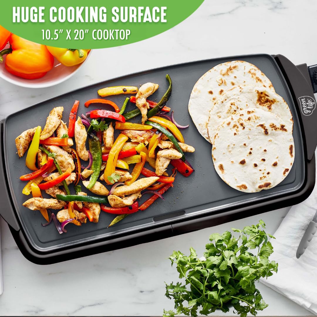 Extra Large 20â€?Electric Griddle, Non-Toxic PFAS & PFOA-Free Ceramic Nonstick, Temperature Control, Quick Even Heating, Removable Drip Tray, Pancakes, Eggs, Sausage, Easy Clean