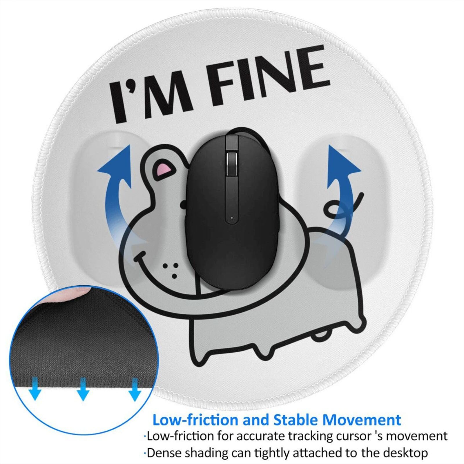 Round Mouse Pad Desk Top - Stitched Edges 8 X 8 Inch