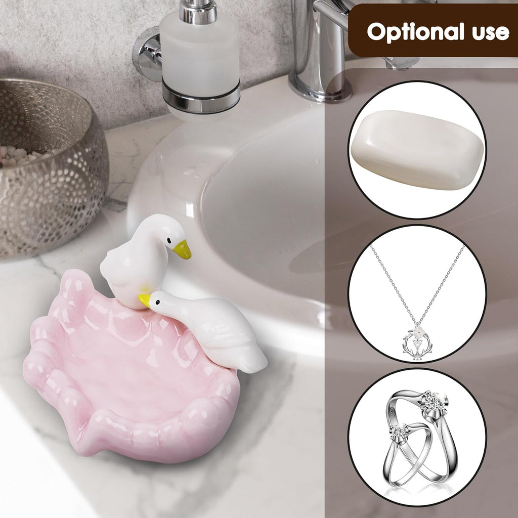Duck Ceramic Soap Dishes, Cute Duck Soap Dish Self, Draining Soap Dish Soap for Bathroom