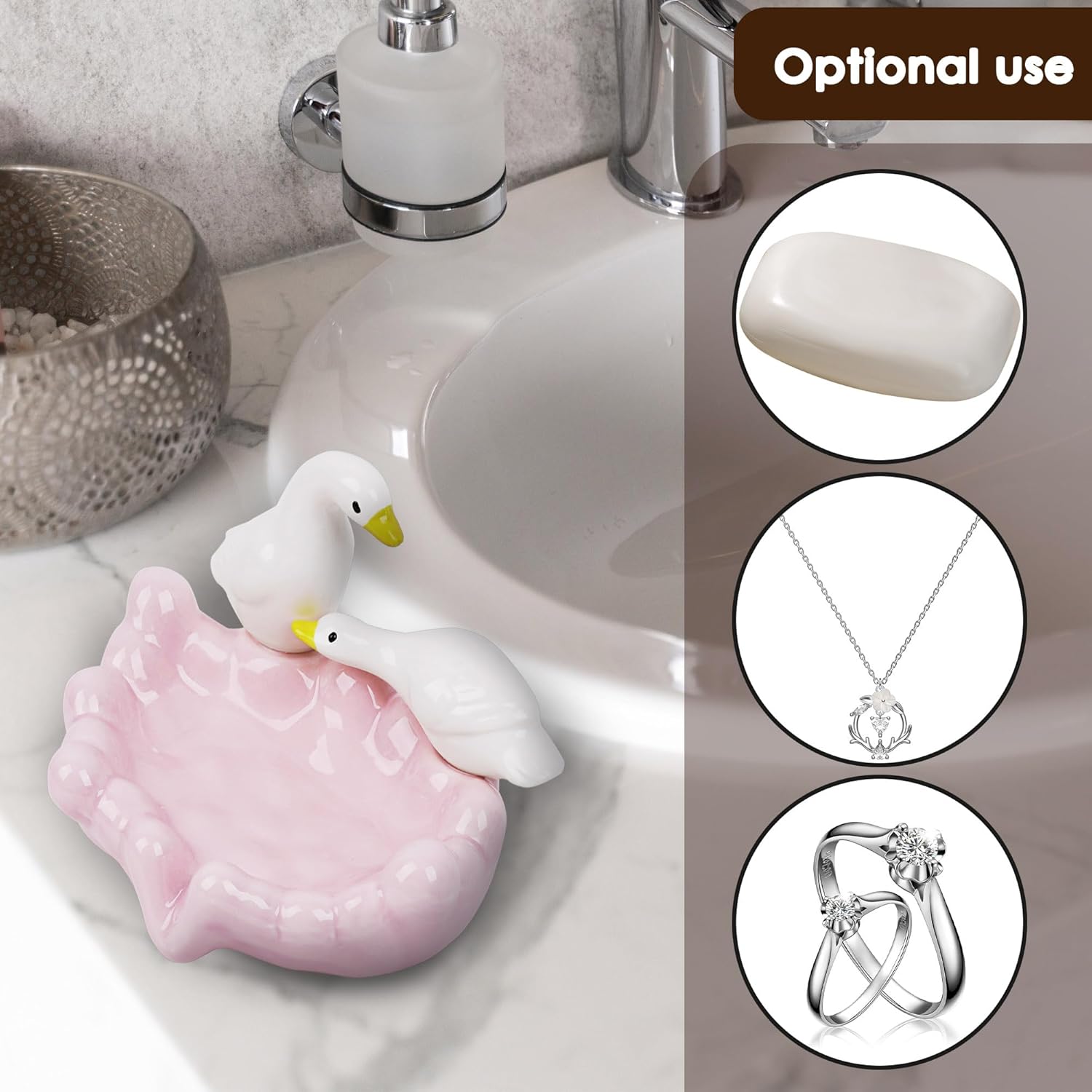 Duck Ceramic Soap Dishes, Cute Duck Soap Dish Self, Draining Soap Dish Soap for Bathroom