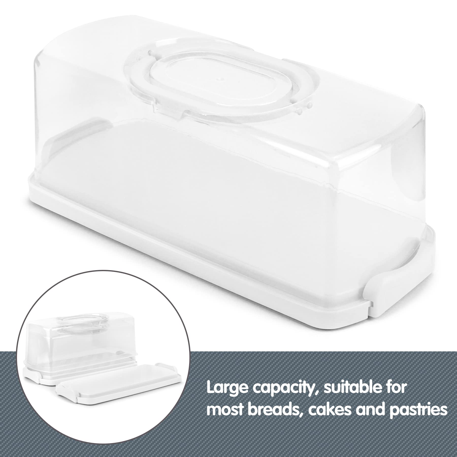 Plastic Rectangular Bread Box with Clear Lid, Loaf Cake Keeper, Portable Bread Keeper Storage Container with Handle
