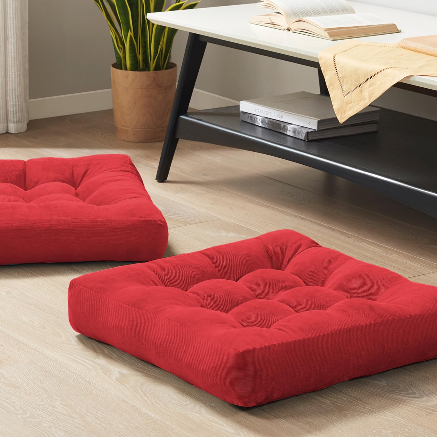 Square Large Pillows Seating Meditation Floor Pillow, Tufted Corduroy Cushion for Living Room