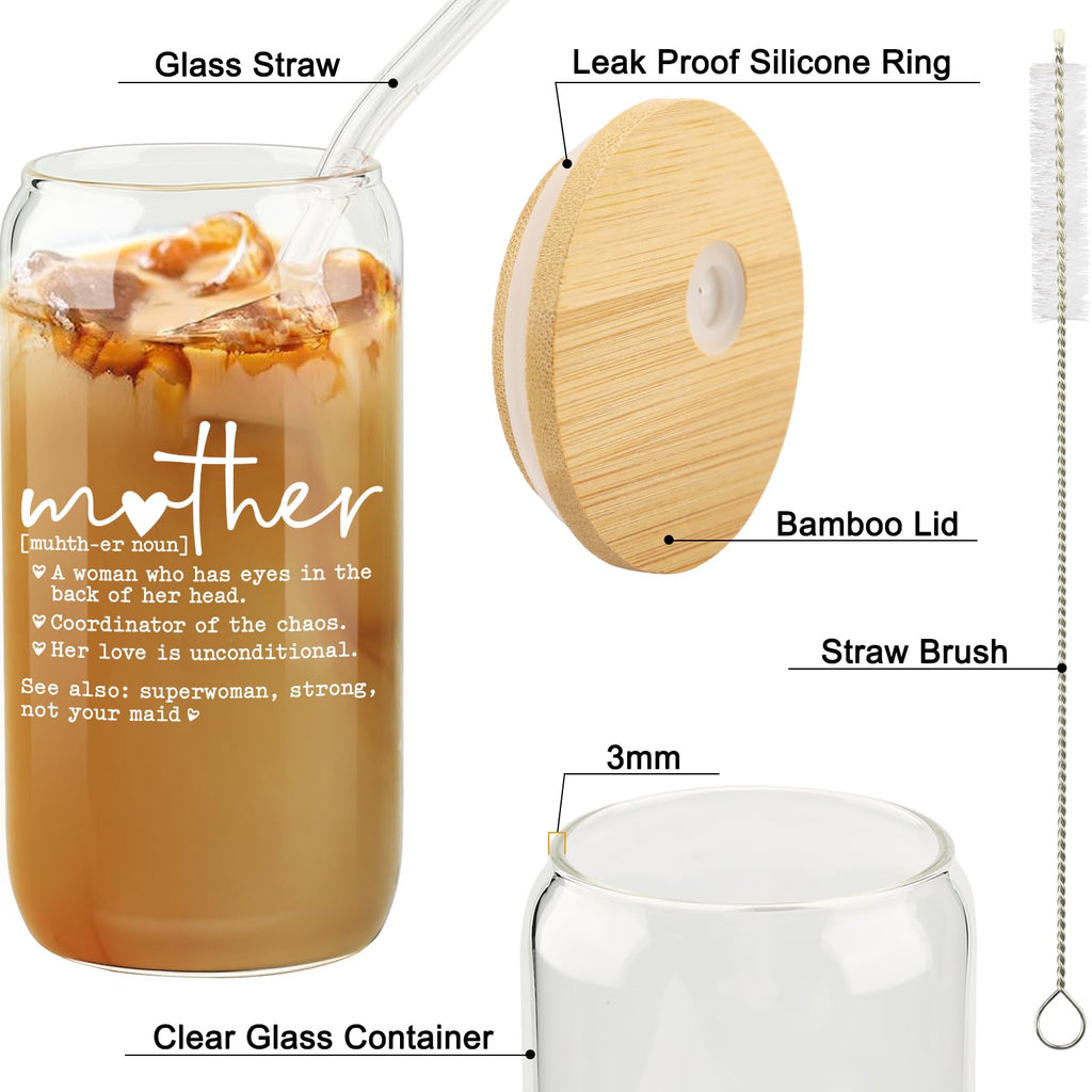 Cherry Bow Cup, Birthday Gifts for Women, Girly Gifts for Her, Sister, Mom, Colleague - 16 OZ Glass Tumbler with Straw & Lid, Coquette Iced Cup