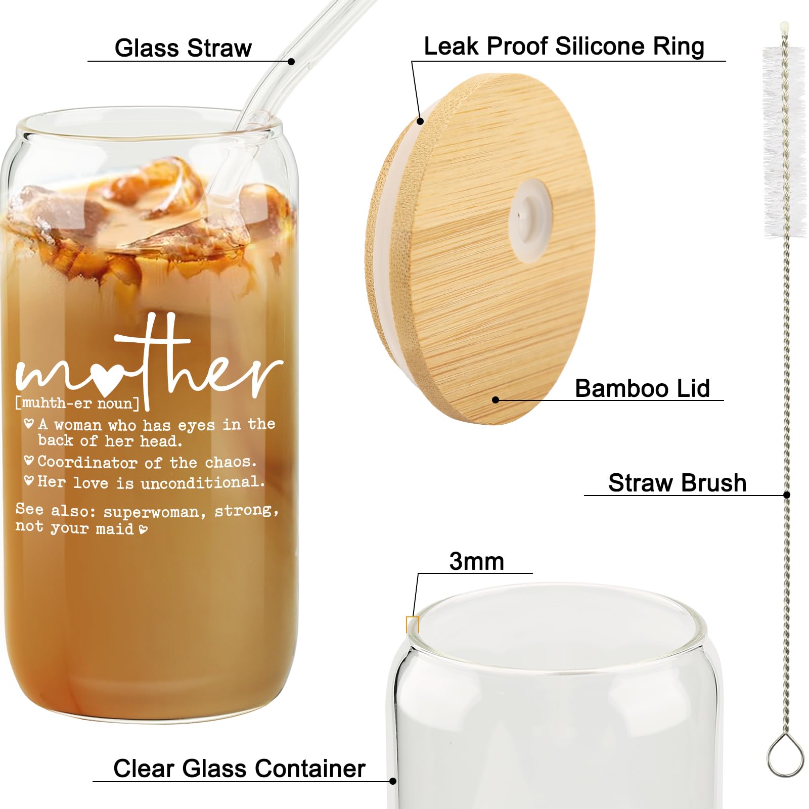 Cherry Bow Cup, Birthday Gifts for Women, Girly Gifts for Her, Sister, Mom, Colleague - 16 OZ Glass Tumbler with Straw & Lid, Coquette Iced Cup