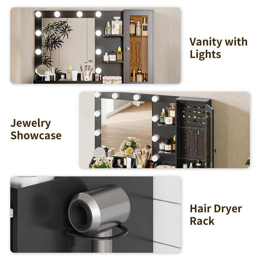 Vanity Desk with Mirror and Lights, Pink Makeup Vanity with 5 Drawers Hidden Jewelry Organizer& LED Glass Cabinet, 3 Lights Mode and Brightness Adjusted,Vanity Mirror with Lights Desk and Chair