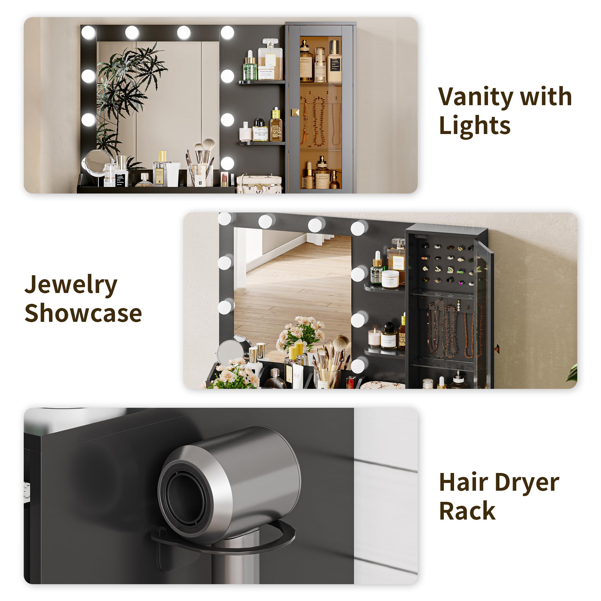 Vanity Desk with Mirror and Lights, Pink Makeup Vanity with 5 Drawers Hidden Jewelry Organizer& LED Glass Cabinet, 3 Lights Mode and Brightness Adjusted,Vanity Mirror with Lights Desk and Chair