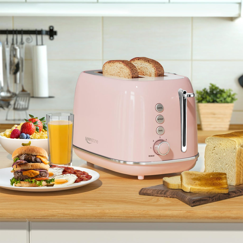 Toaster 2 Slice Stainless Steel with 6 Bread Shade Settings, Retro Toaster with Extra Wide Slot