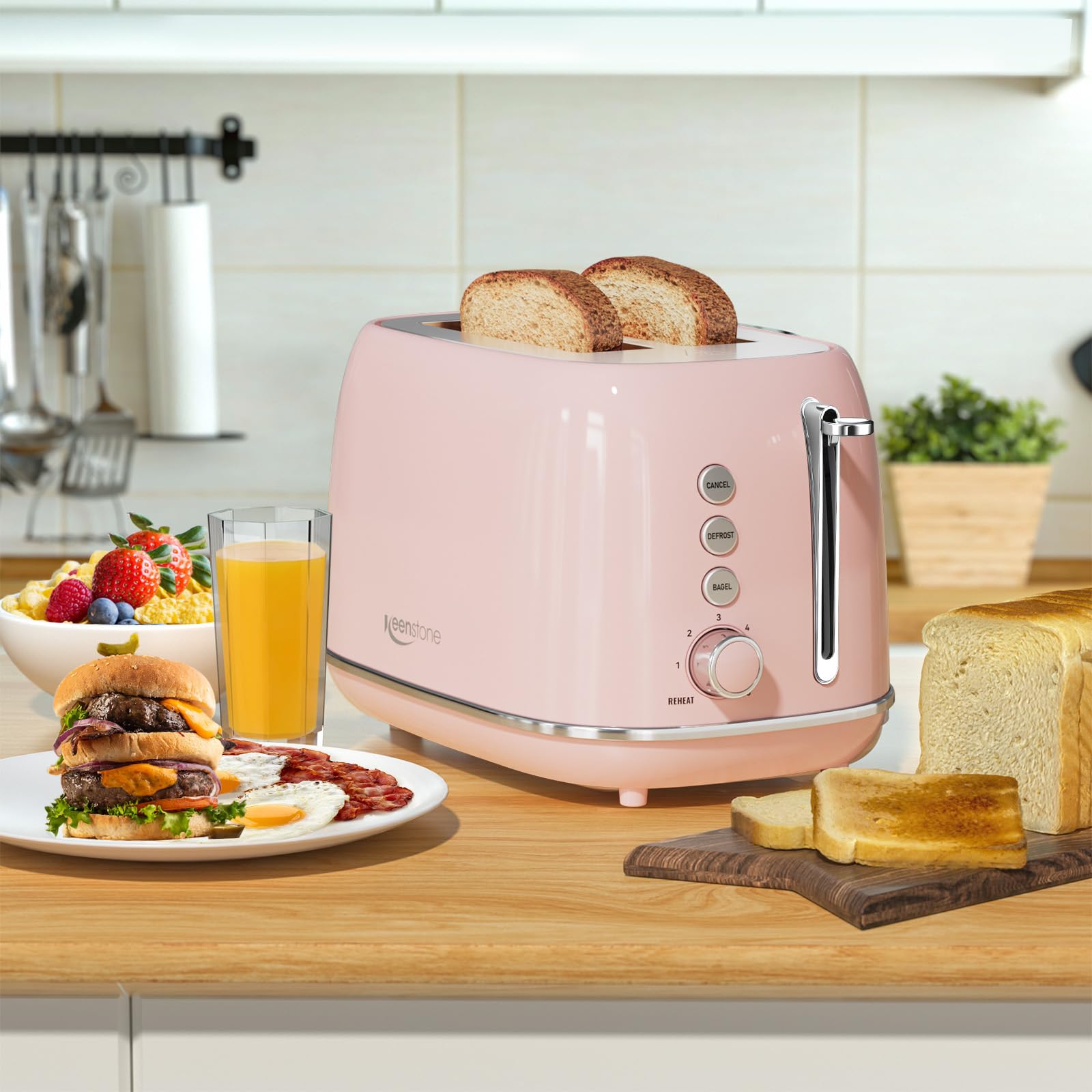 Toaster 2 Slice Stainless Steel with 6 Bread Shade Settings, Retro Toaster with Extra Wide Slot