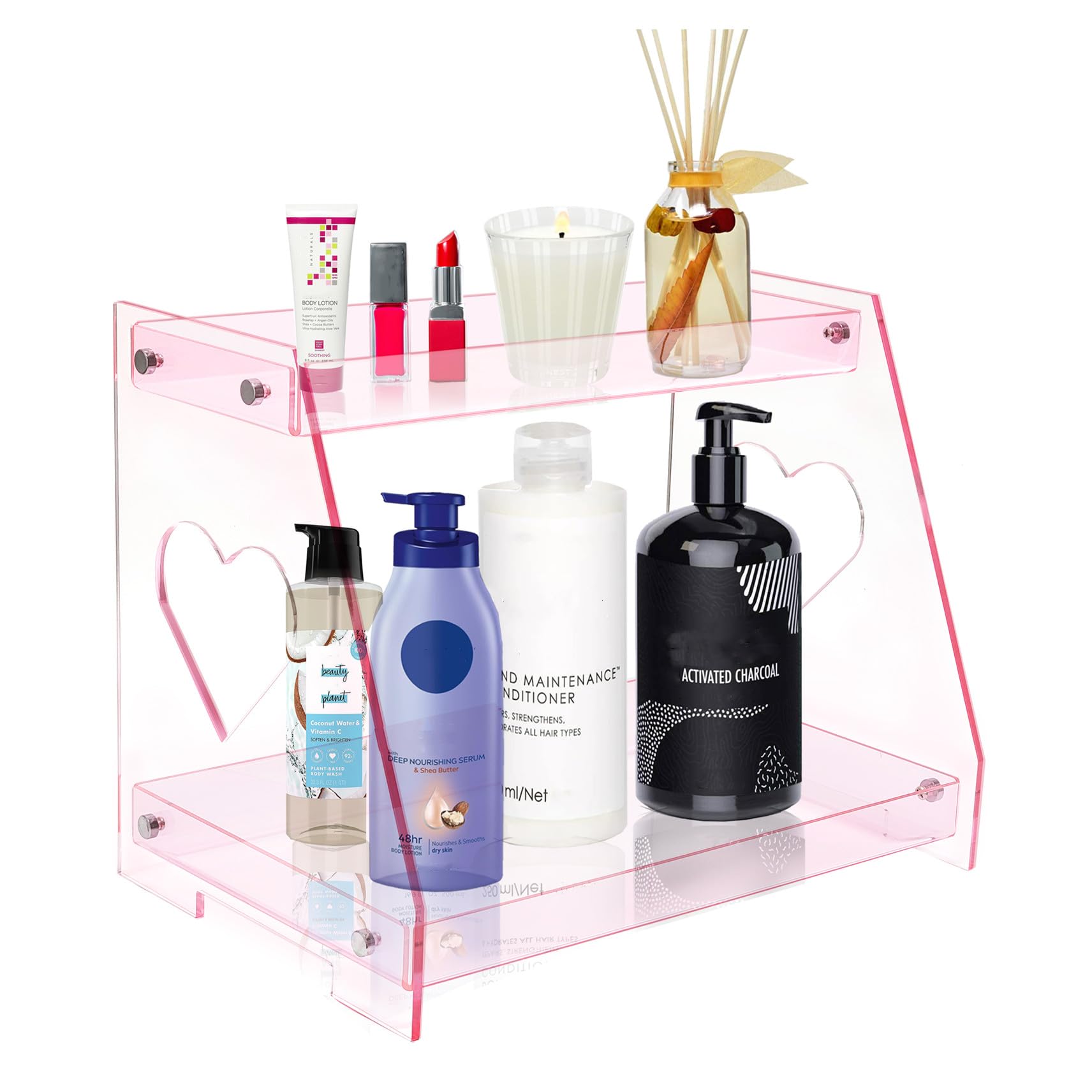 Pink Heart 2 Tie Organizer Display Shelf, Acrylic Tray