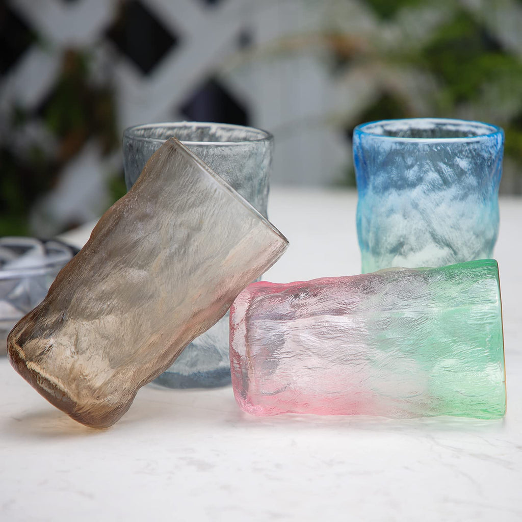 Drinking Glasses, Glassware Sets of 2, Mixed Drinking Glacier Pattern 12 oz Glass Cups