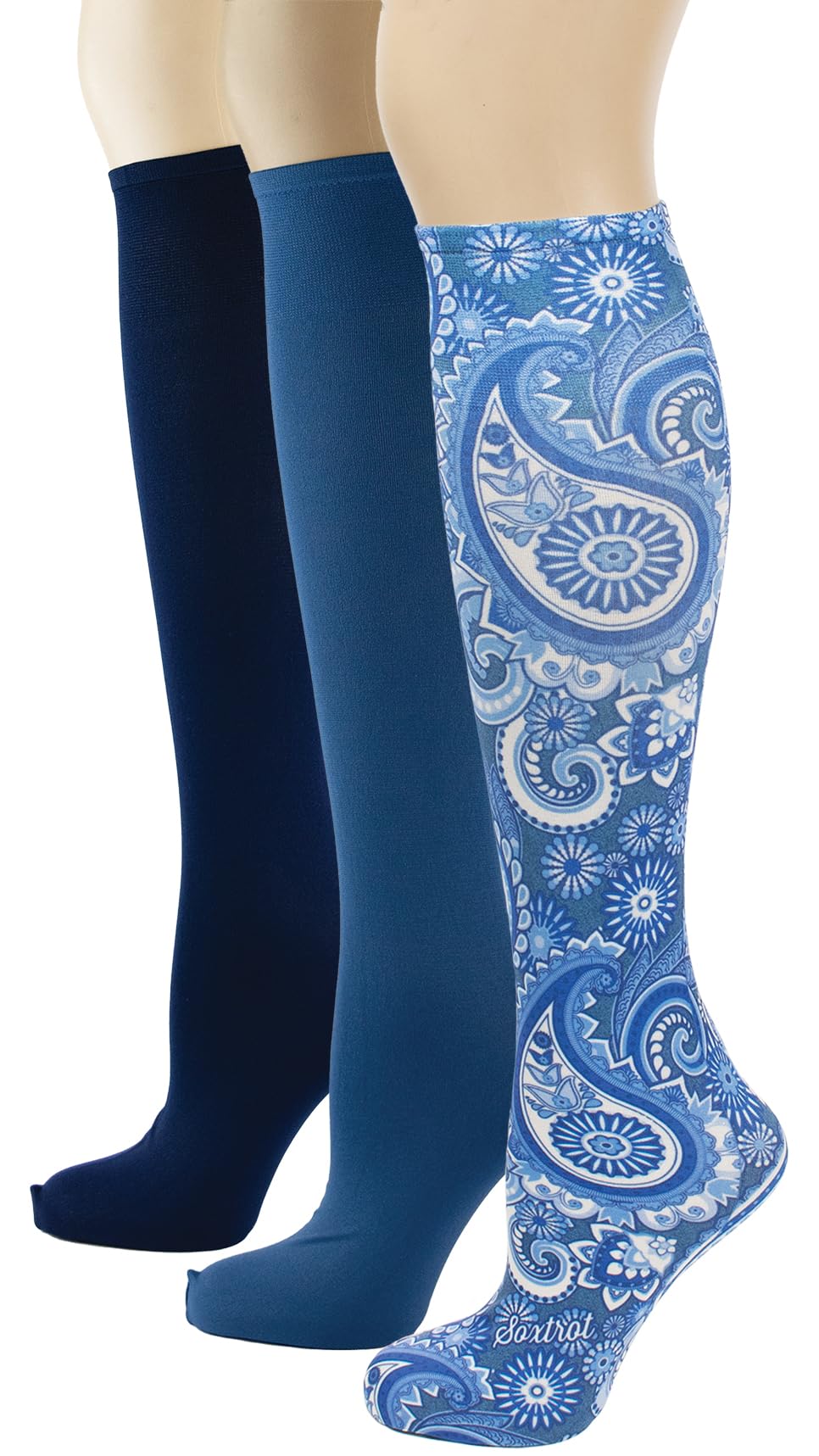 Women's 3 Pairs Knee High Trouser Socks, Classy and Colorful Printed Patterns, Silky Smooth Material