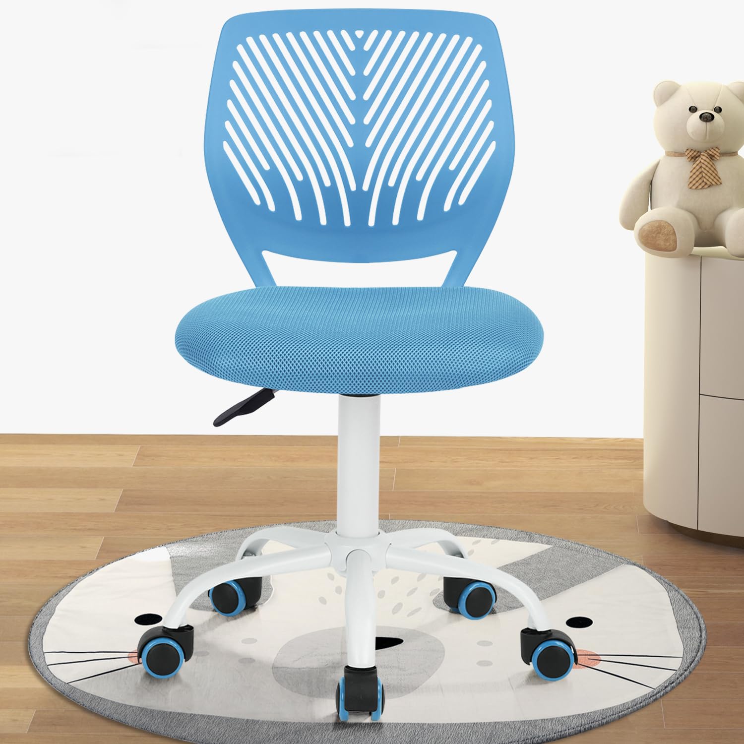 Study Desk Chair Armless Cute, Ergonomic Small Swivel Adjustable Rolling Lightweight Task Chair with Wheels and Mesh Padded Cushion