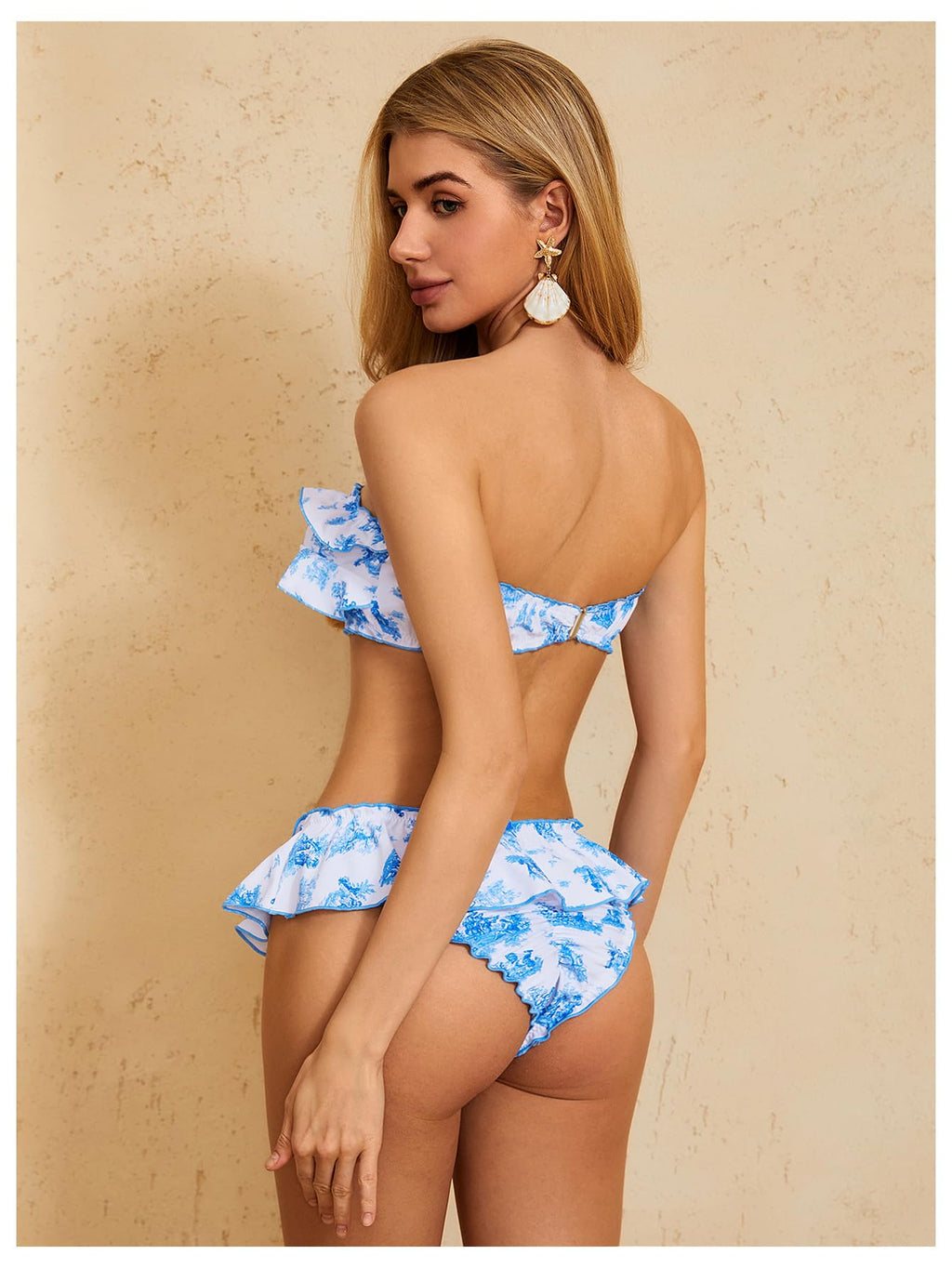 Women's Floral Bikini Bandeau Swimsuit Ruffle Tiered Strapless Bathing Suit